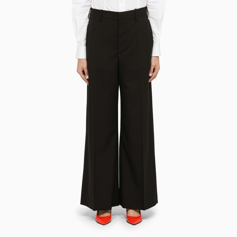 BLACK WOOL PALAZZO TROUSERS - 1