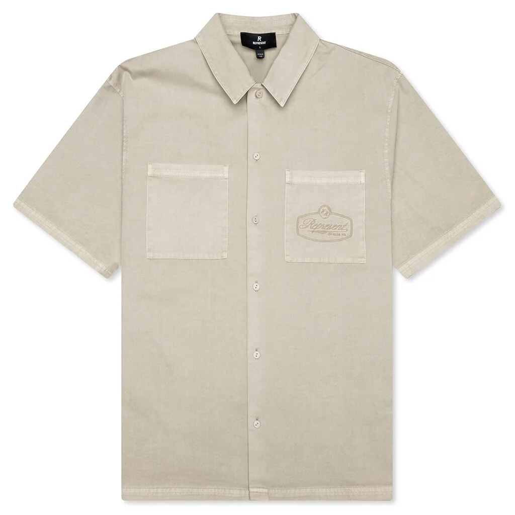 SHORT SLEEVE COTTON OVERSHIRT - BEIGE - 1