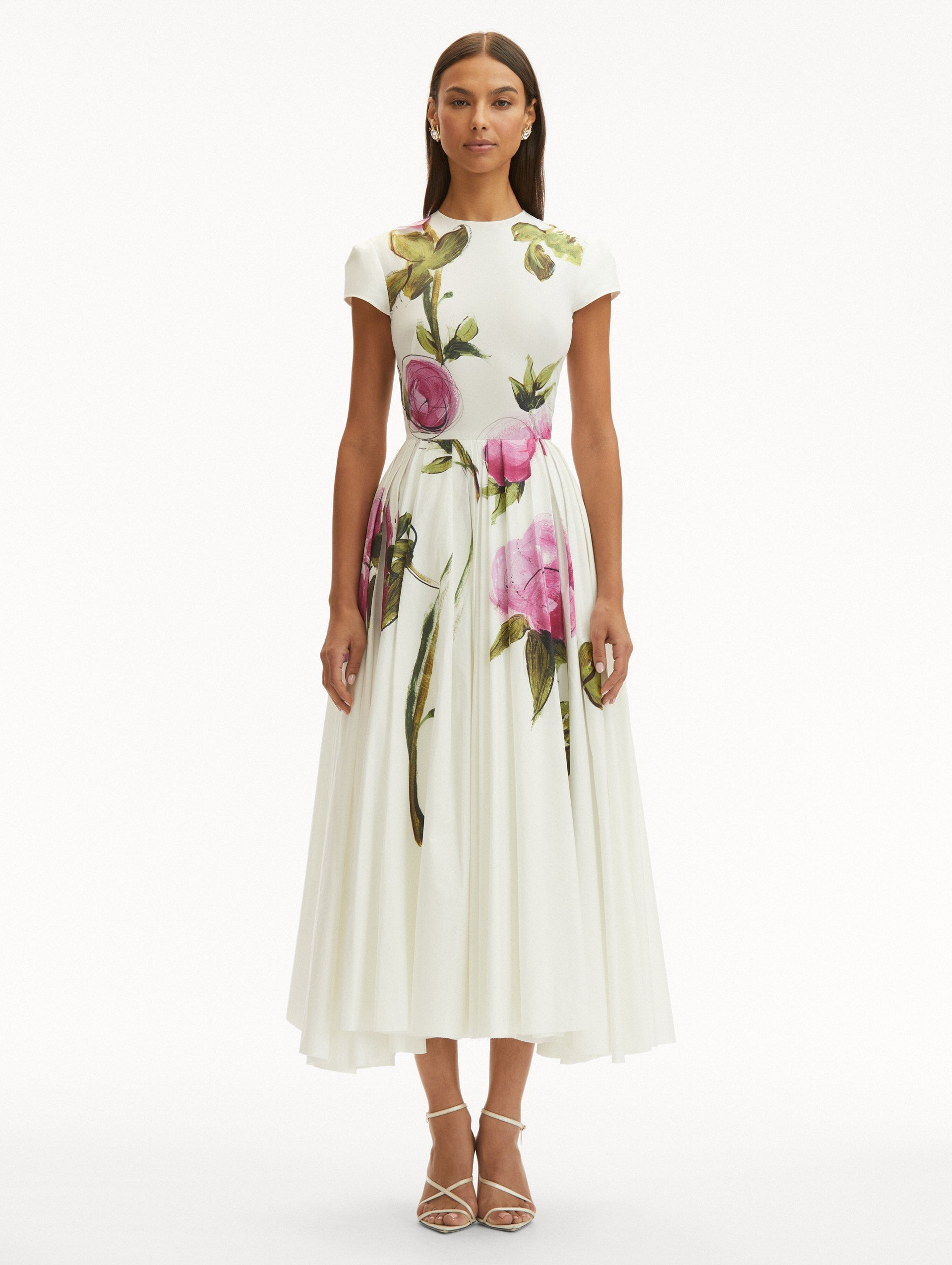【Oscar de la Renta】コットンツイル ミディドレス 花 Oscar de la Renta】コットンツイル ミディドレス 花