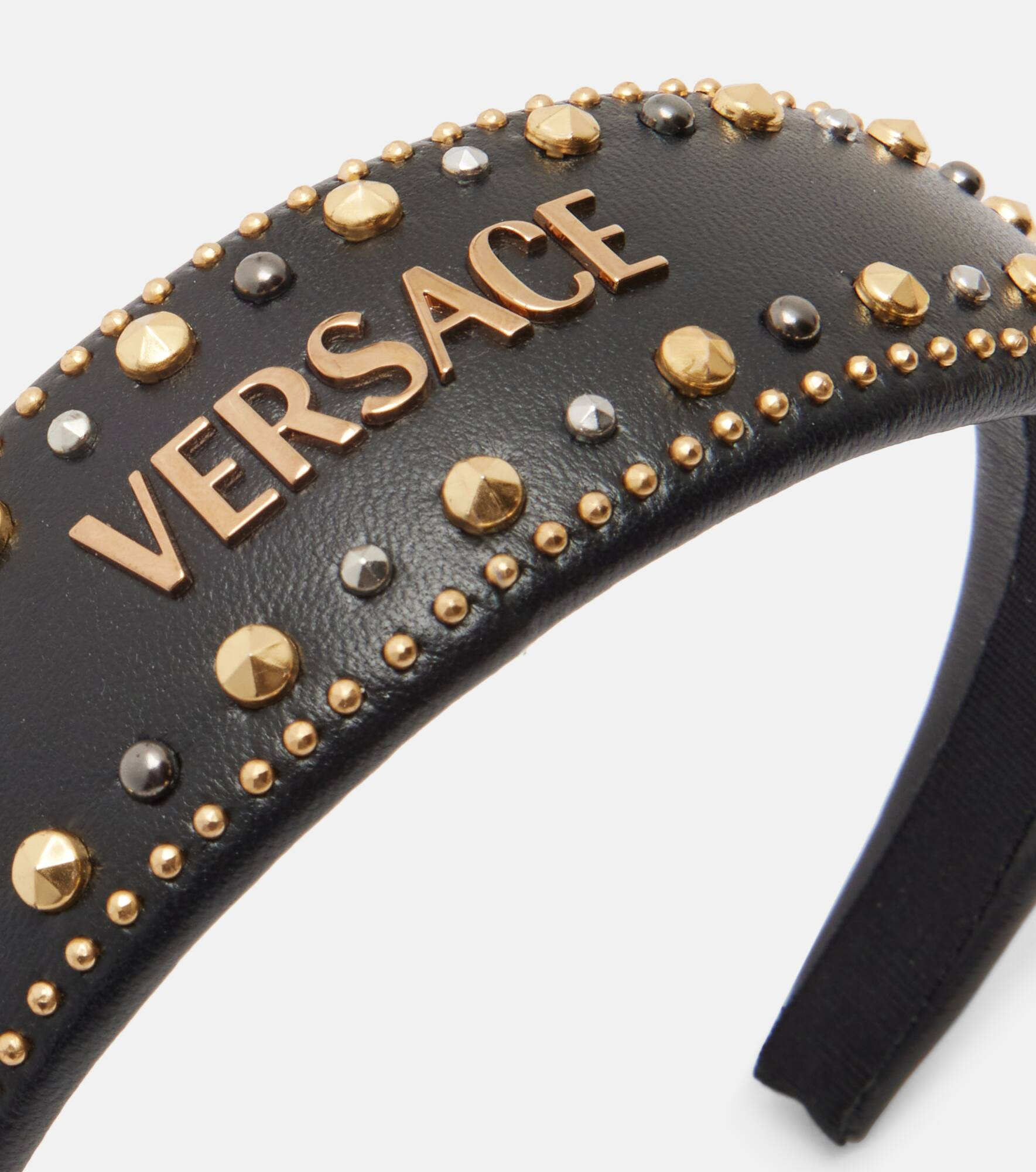 Logo embellished leather headband - 3