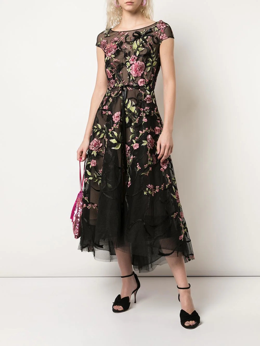 floral embroidered midi dress - 2