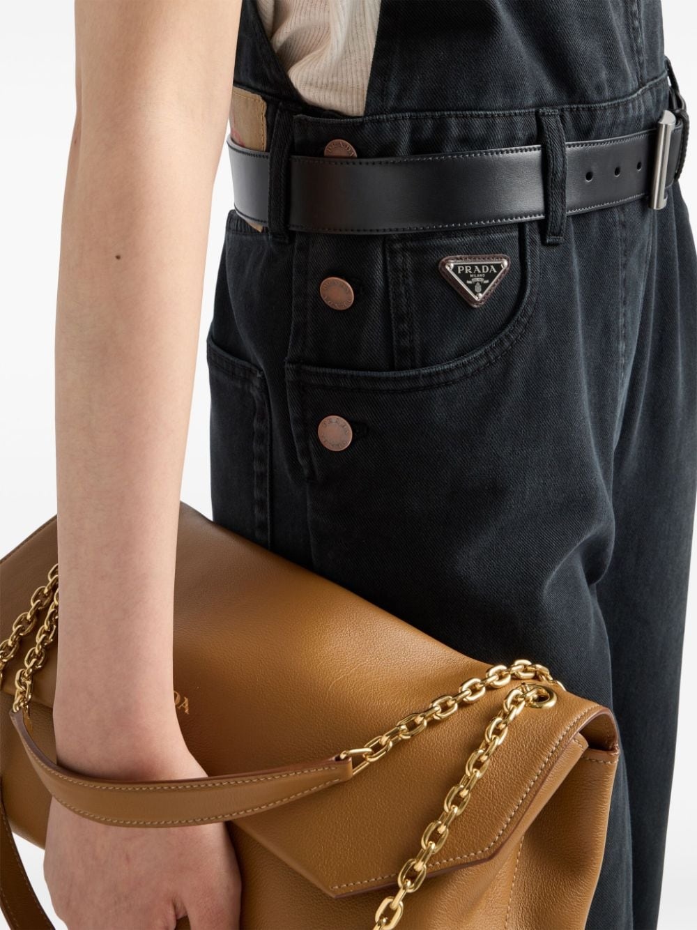 triangle-logo denim jumpsuit - 5