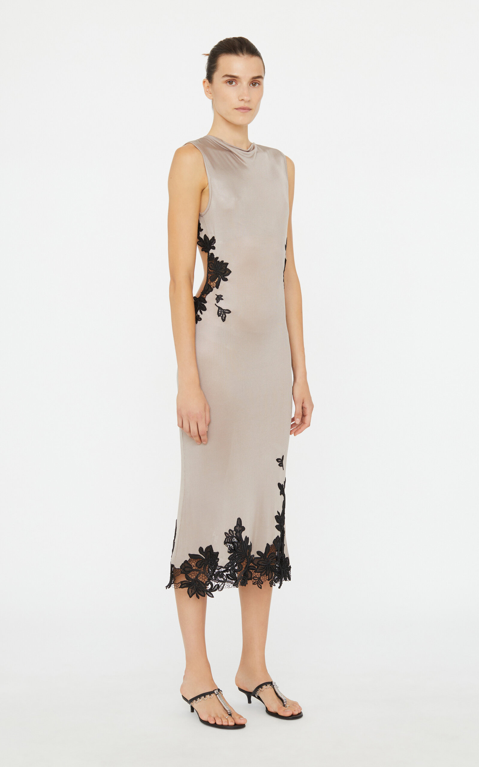 Embroidered Knit Midi Dress taupe - 3