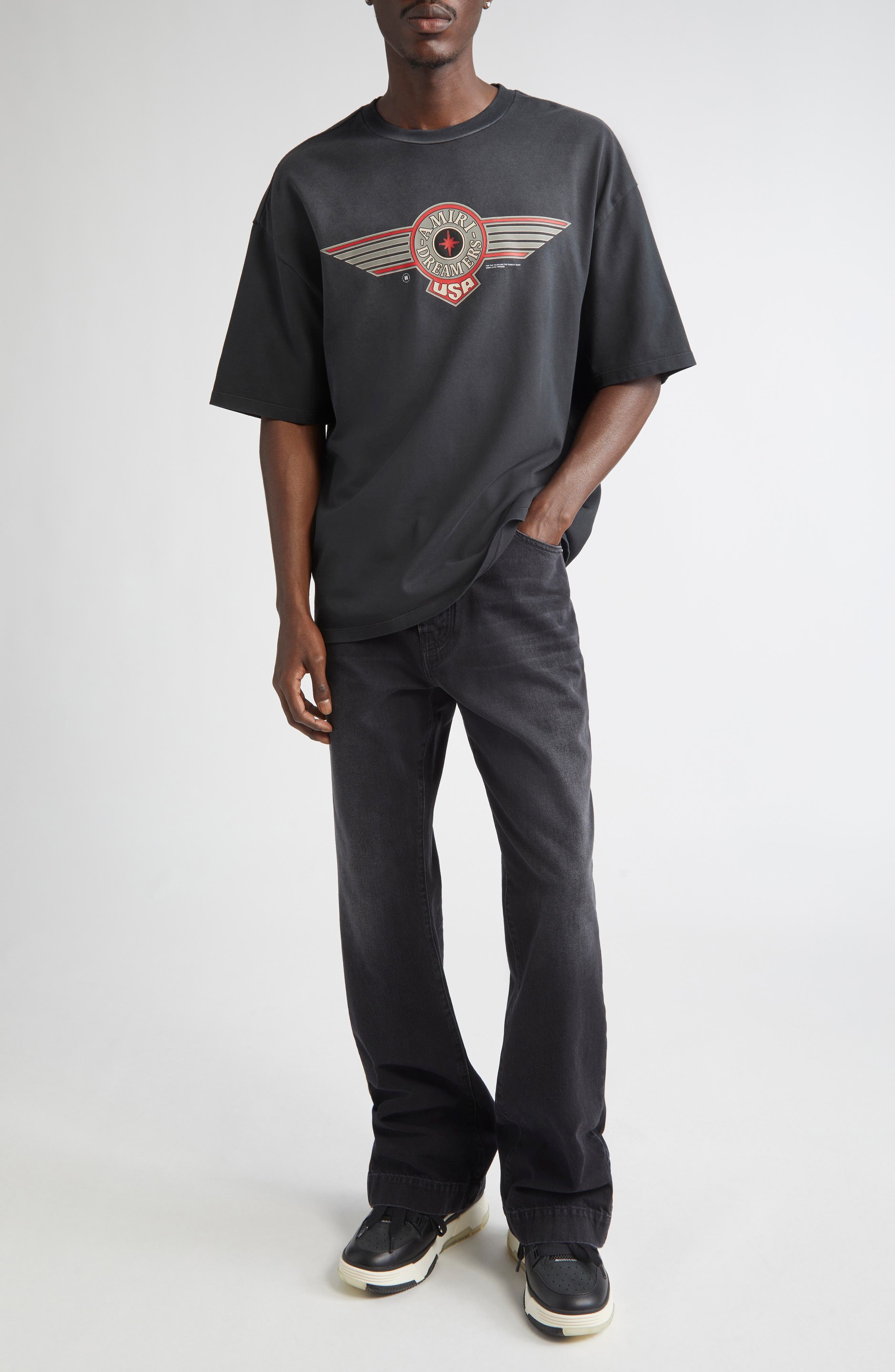 AMIRI Straight Flare Jeans in Vintage Black at Nordstrom - 2