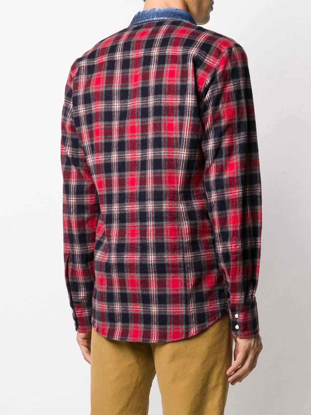 denim panel plaid shirt - 4