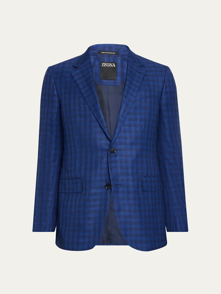 Men's Gingham Check Single-Breasted Sport Coat - 1