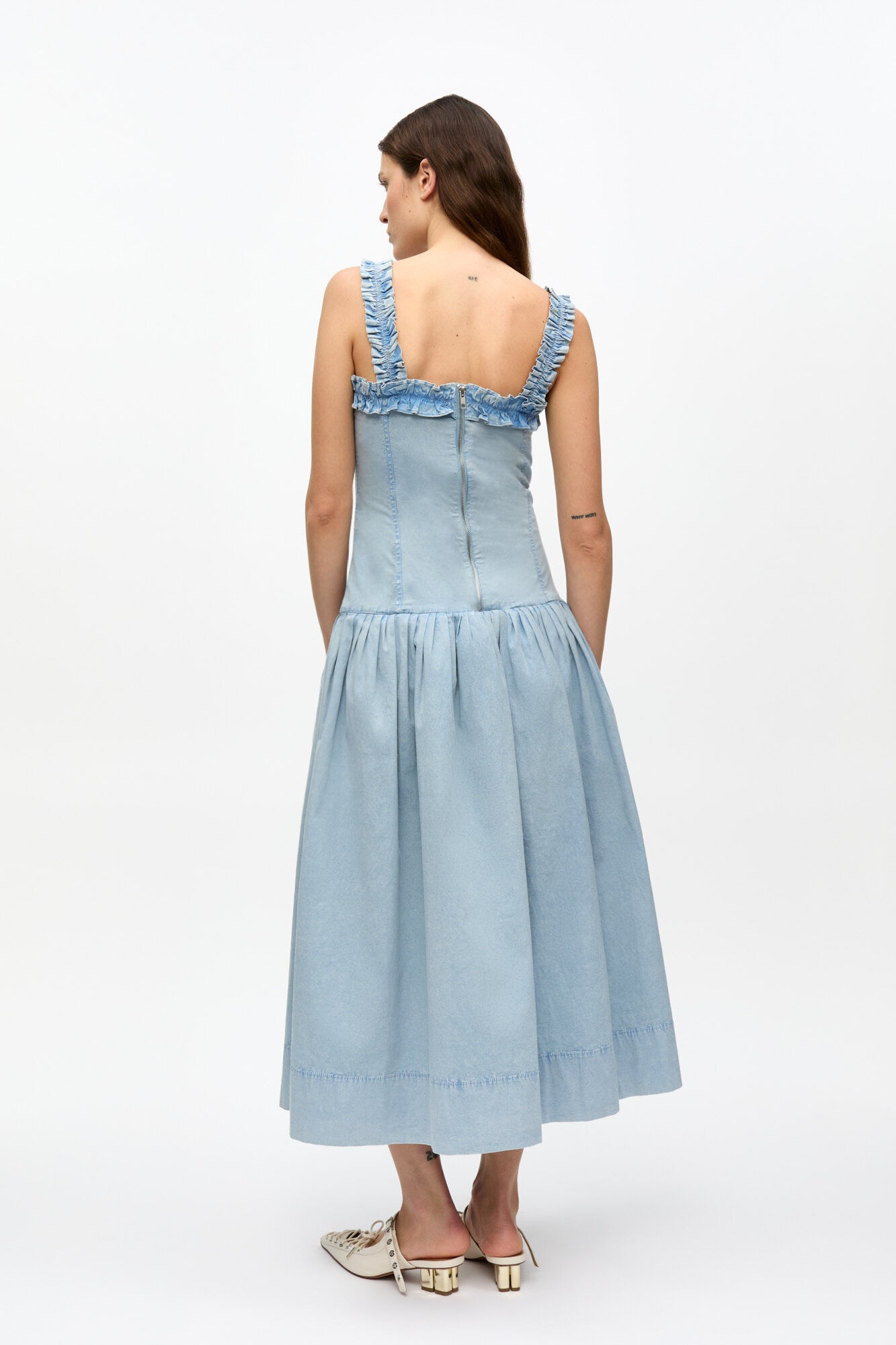 BLUE WASHED STRETCH COTTON CORSET DRESS - 3