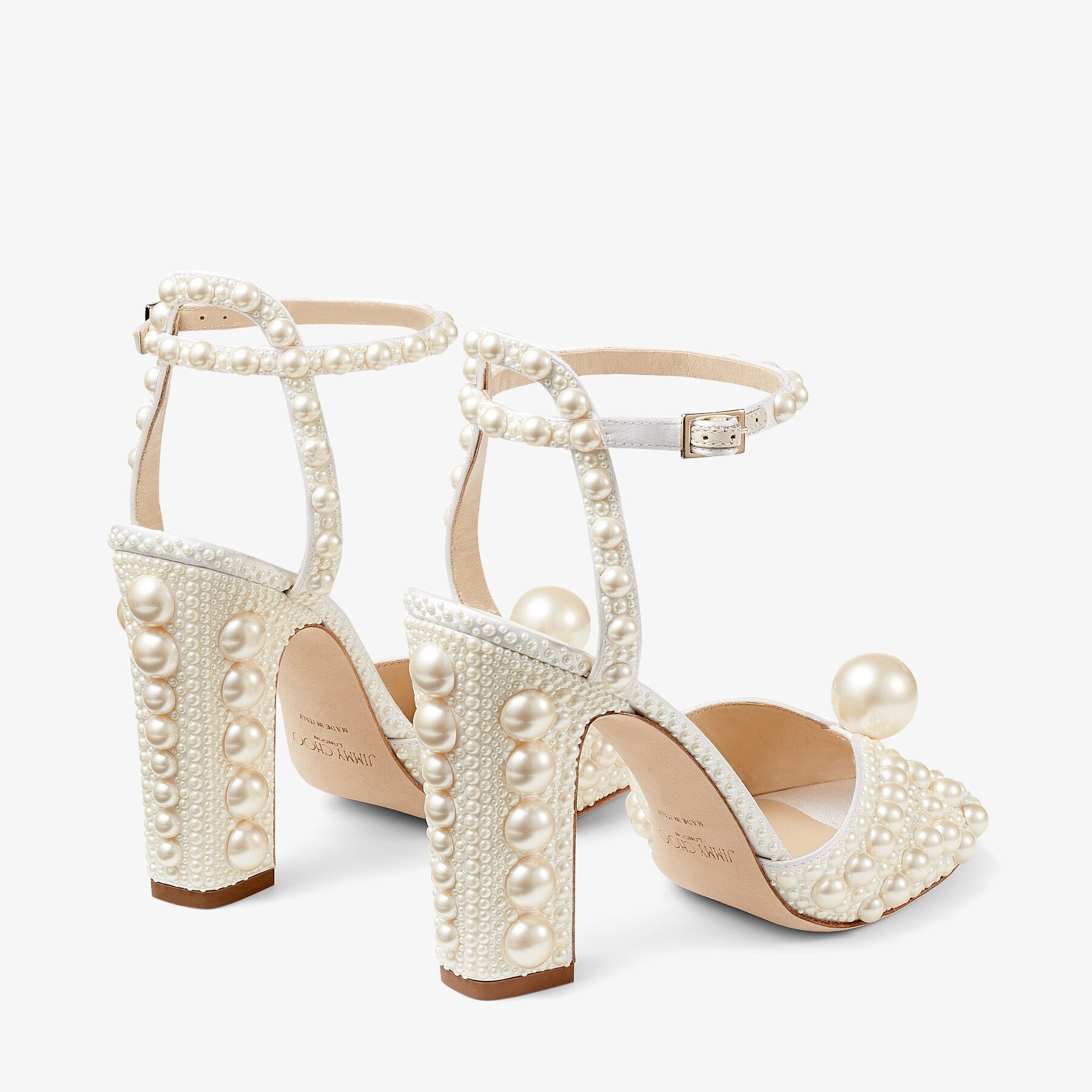 Sacaria 100
White Satin Sandals with All-Over Pearl Embellishment - 5