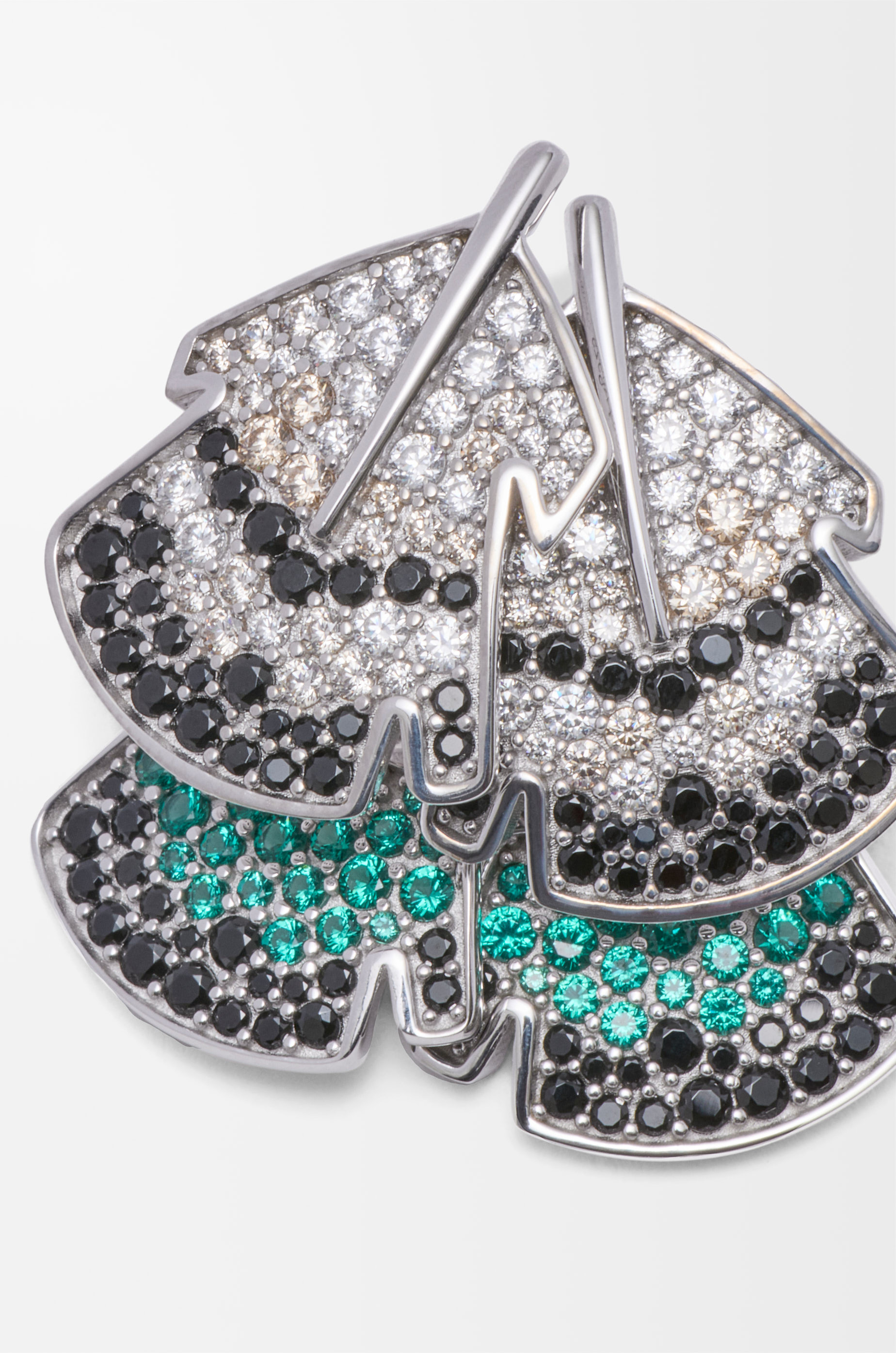 Feather earrings in sterling silver and crystals - 3