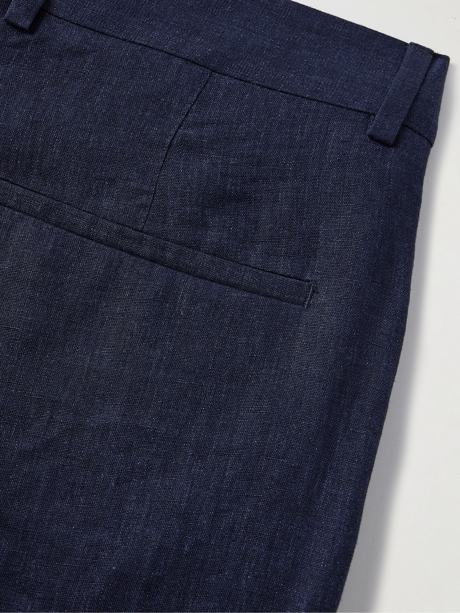 Slim-Fit Pleated Linen Suit Trousers Blue - 5