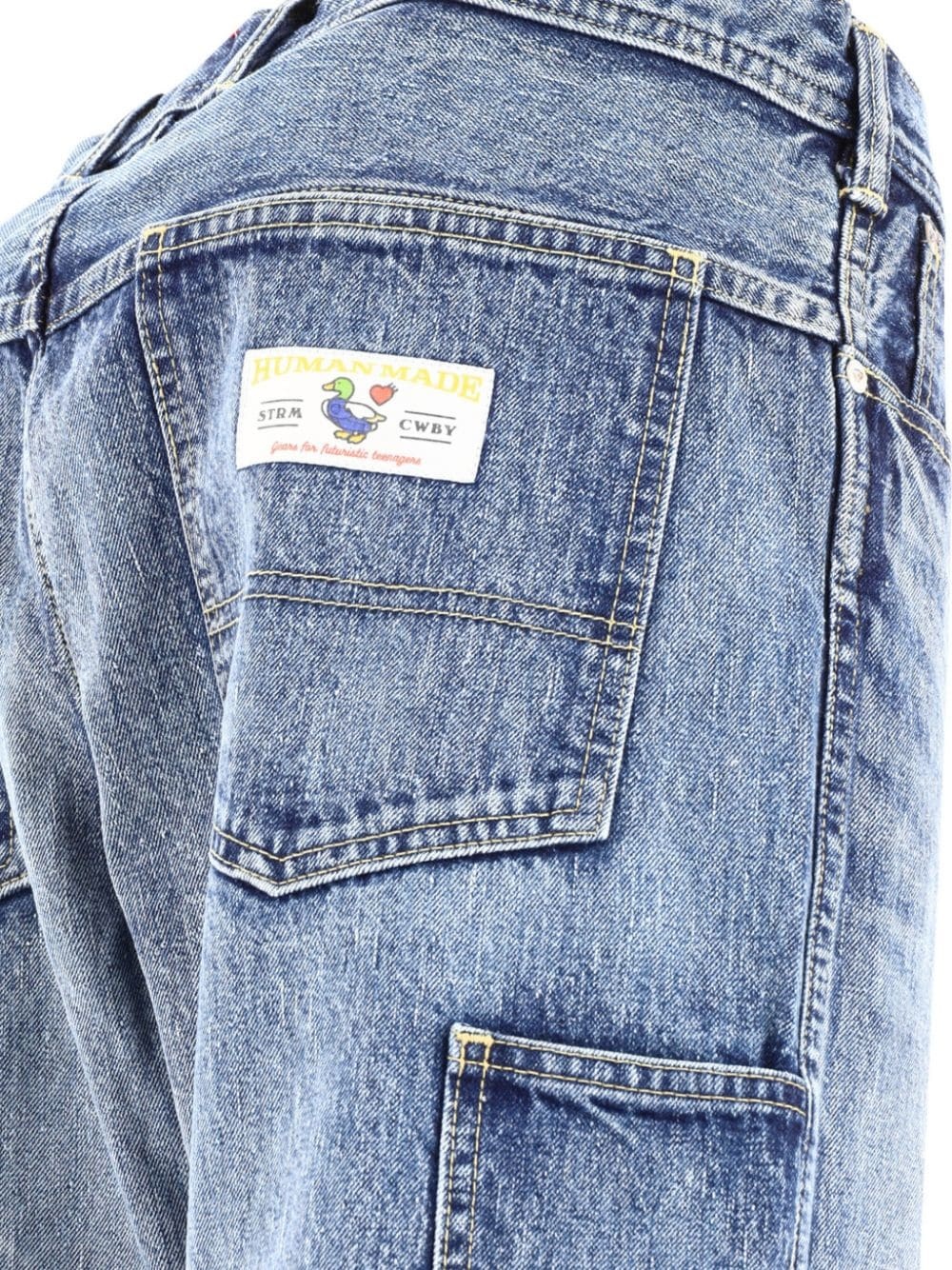 stonewashed denim trousers - 4