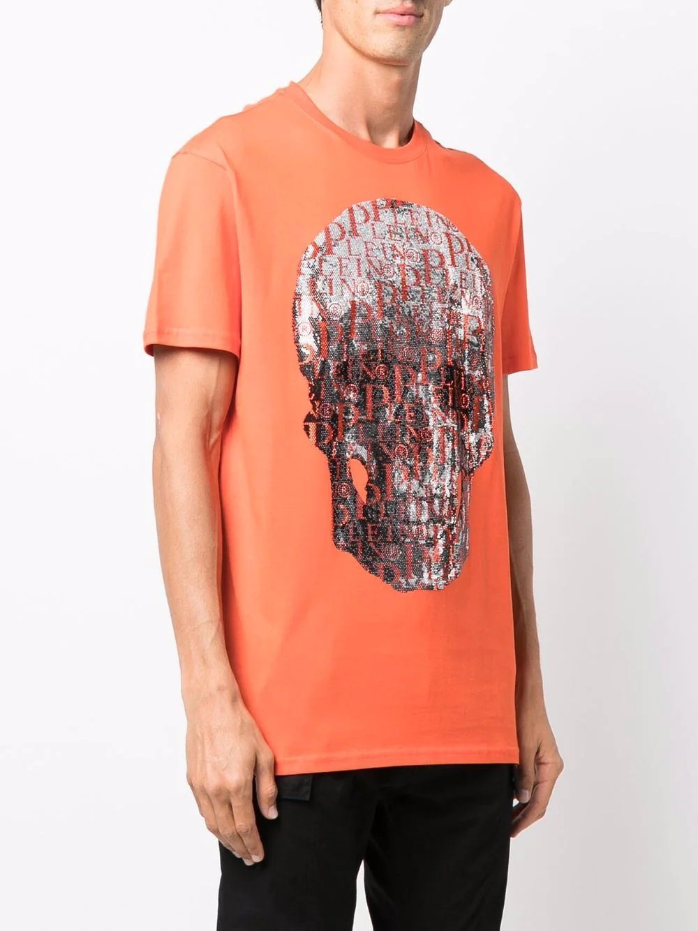 beaded logo-skull T-shirt - 4