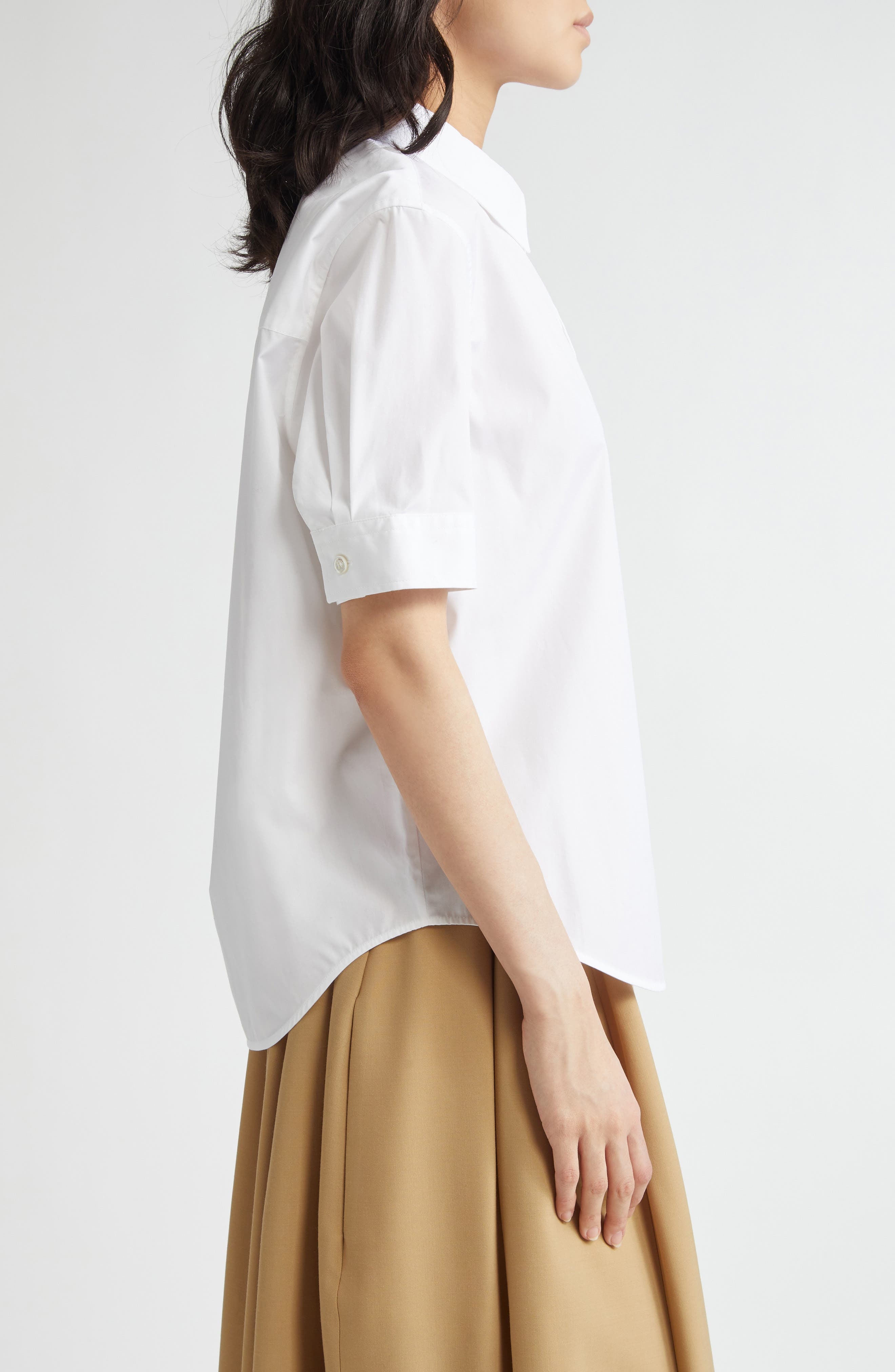 Marni Short Sleeve Poplin Button-Up Shirt in Lily/White at Nordstrom - 4