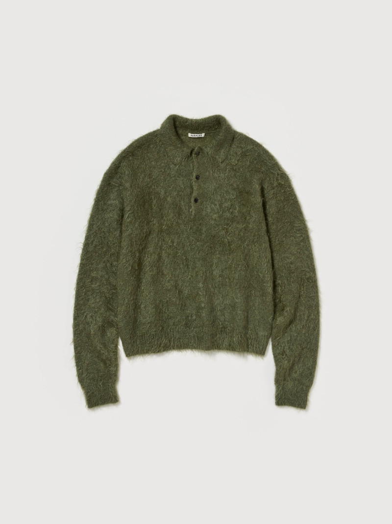 BRUSHED SUPER KID MOHAIR KNIT POLO - 1