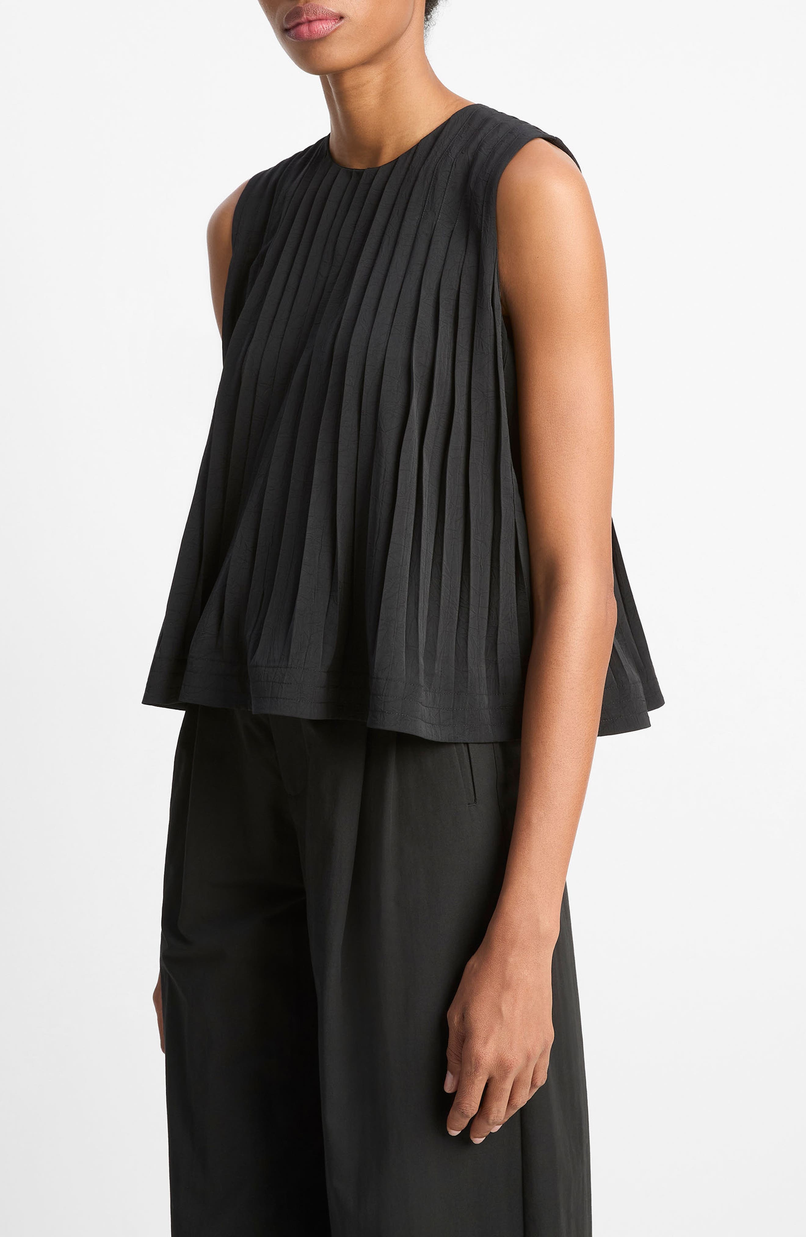 Vince Pleated Sleeveless A-Line Top in Black at Nordstrom - 3