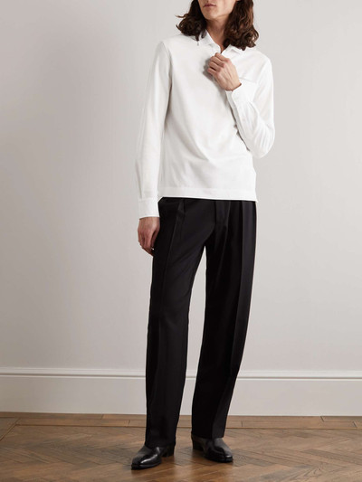 ZEGNA Leather-Trimmed Cotton-Piqué Polo-Shirt outlook