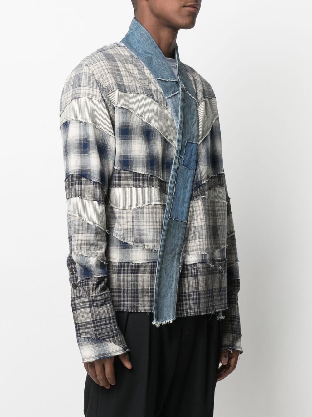 patchwork checked cotton-flannel shirt - 4