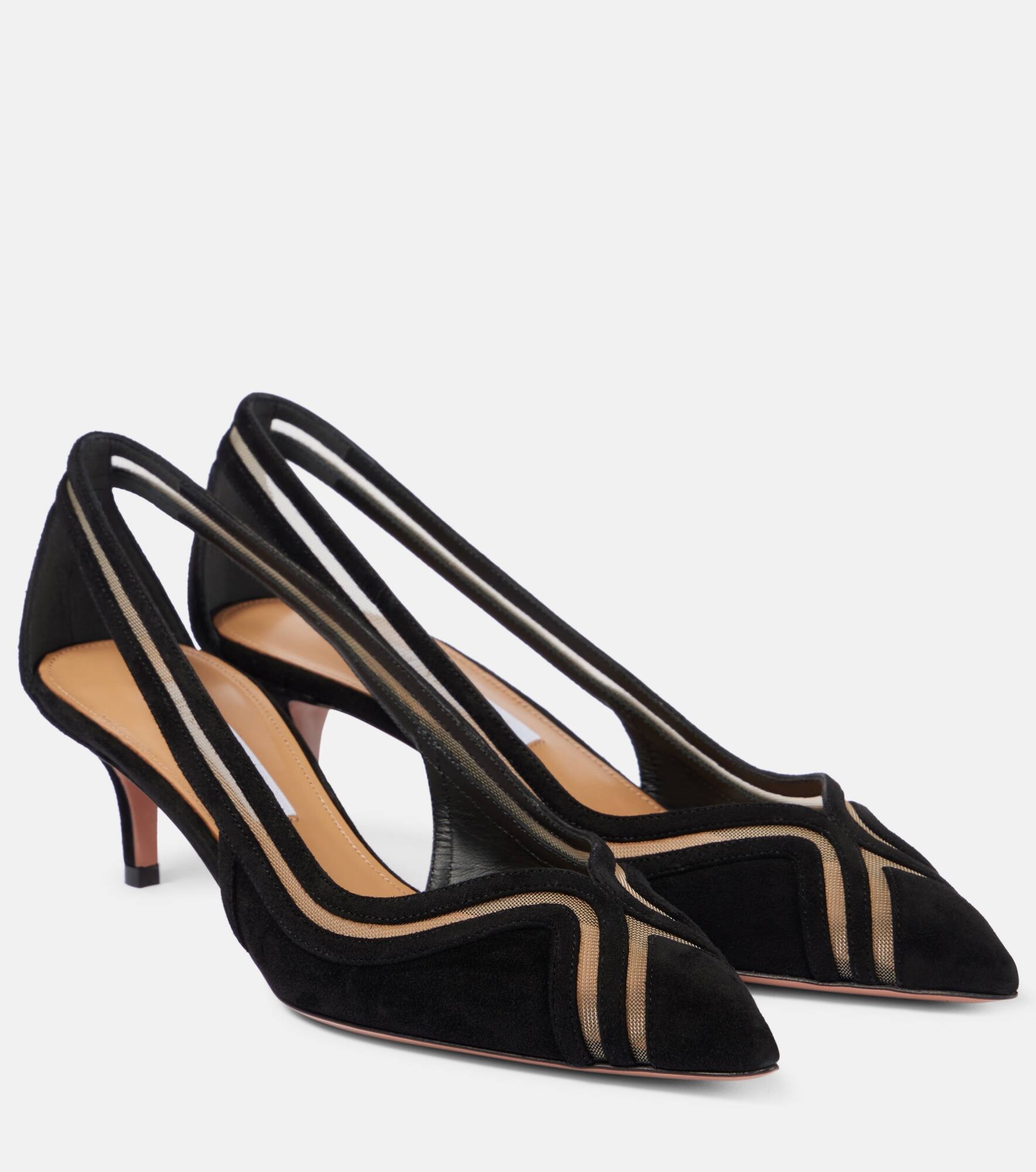 Vila 50 mesh-trimmed suede pumps - 1