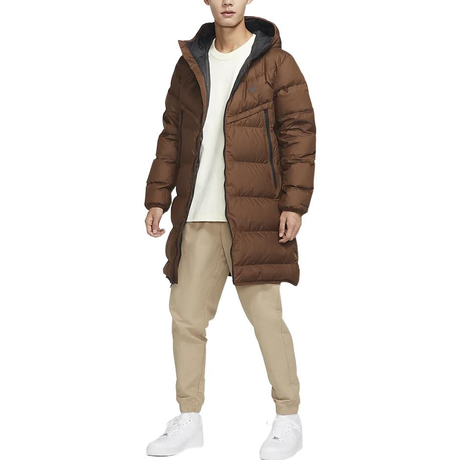 Nike hooded puffer long coat 'Brown' DV1134-259 - 3
