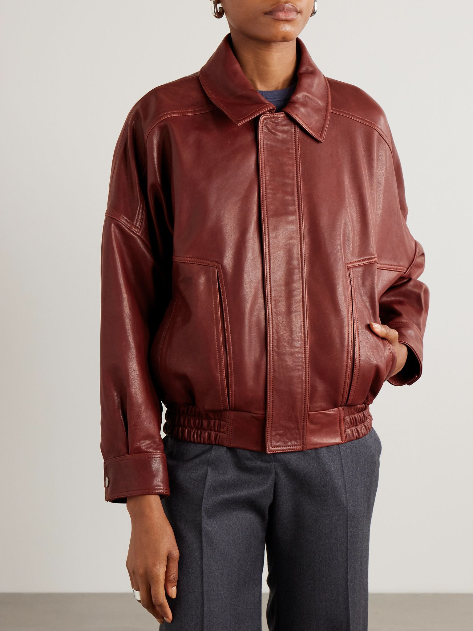 Dalma paneled leather bomber jacket Red - 3