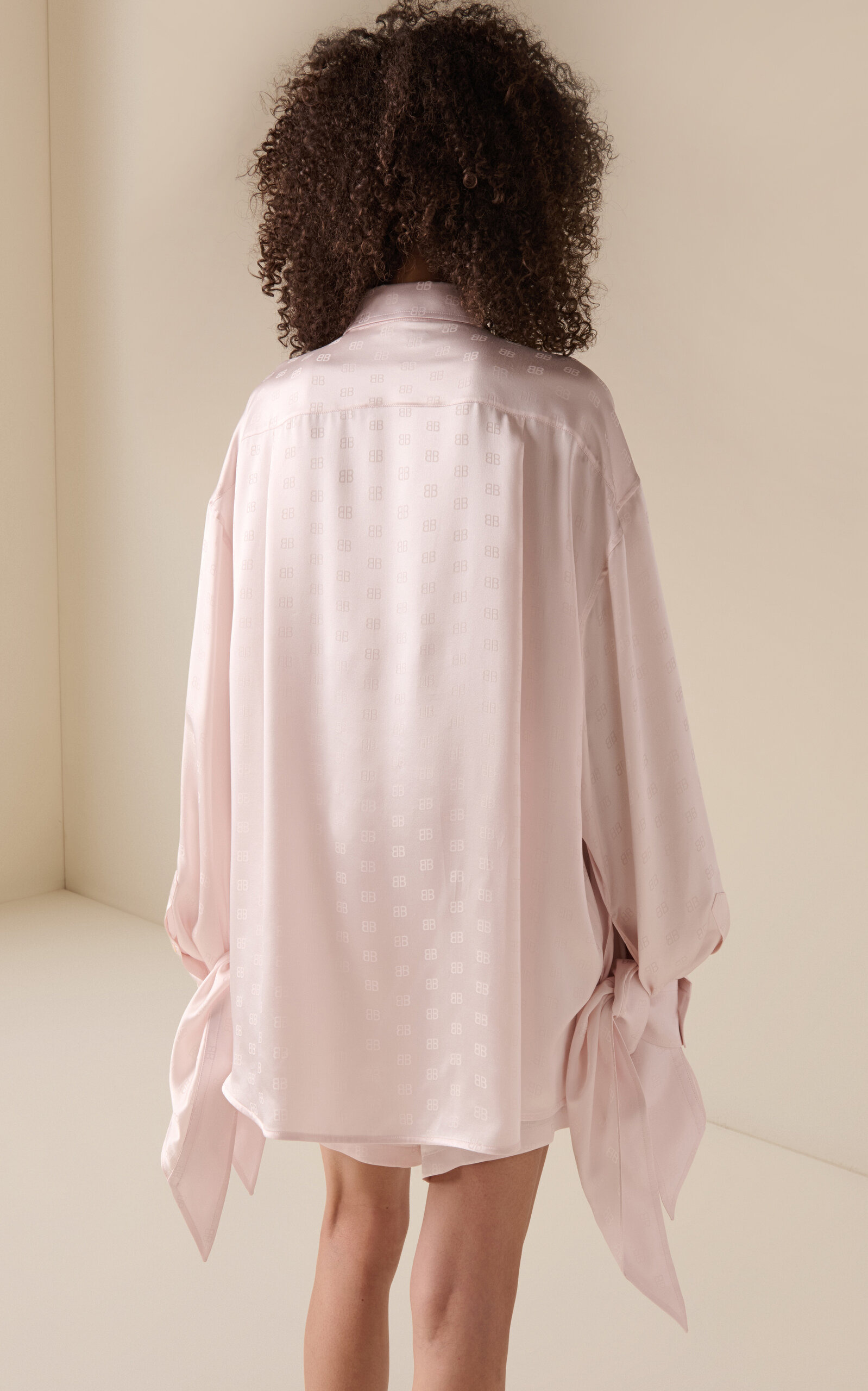 Knotted-Cuff Logo-Jacquard Silk Shirt white - 4