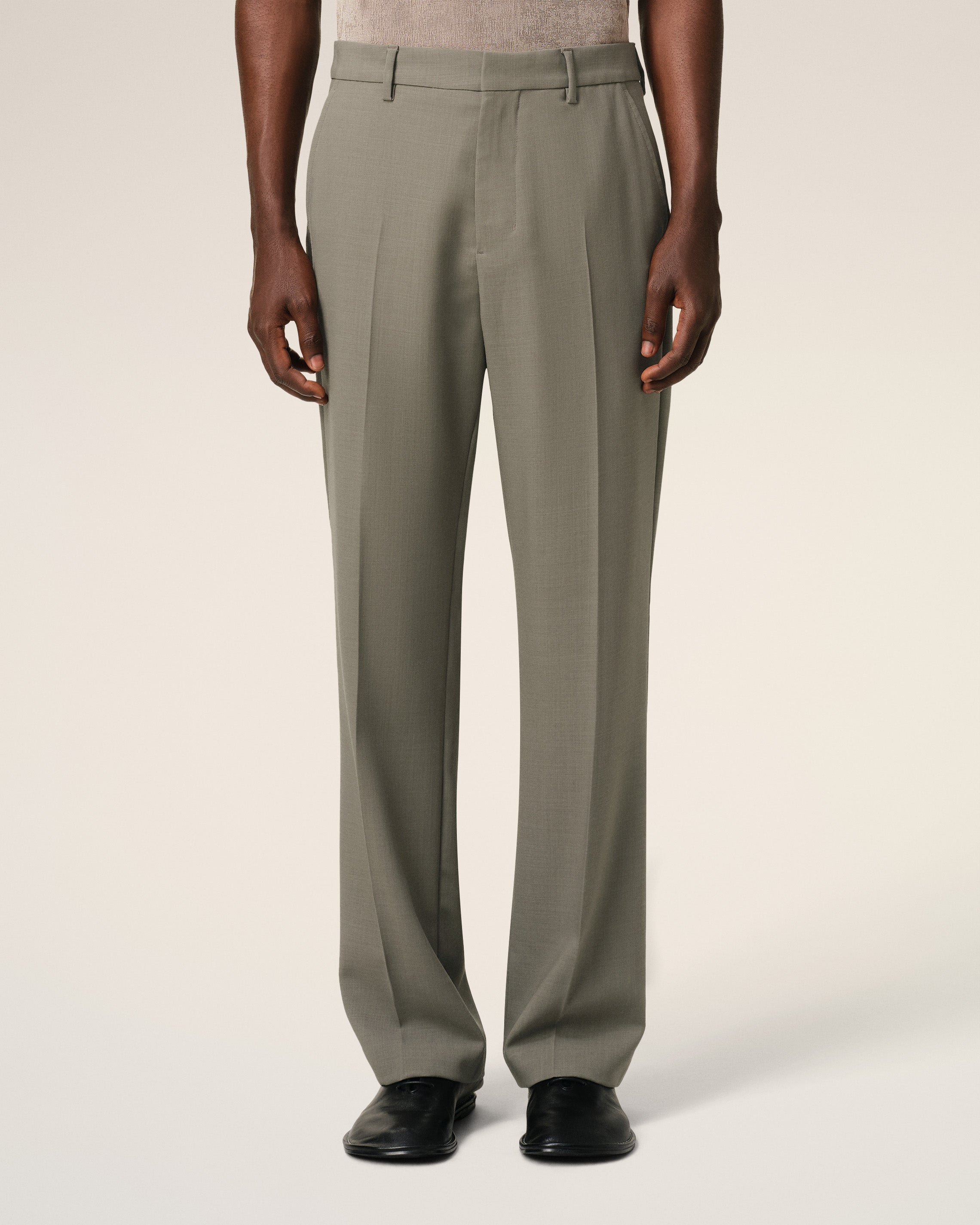 TAUPE WOOL STRAIGHT FIT TROUSERS - 3