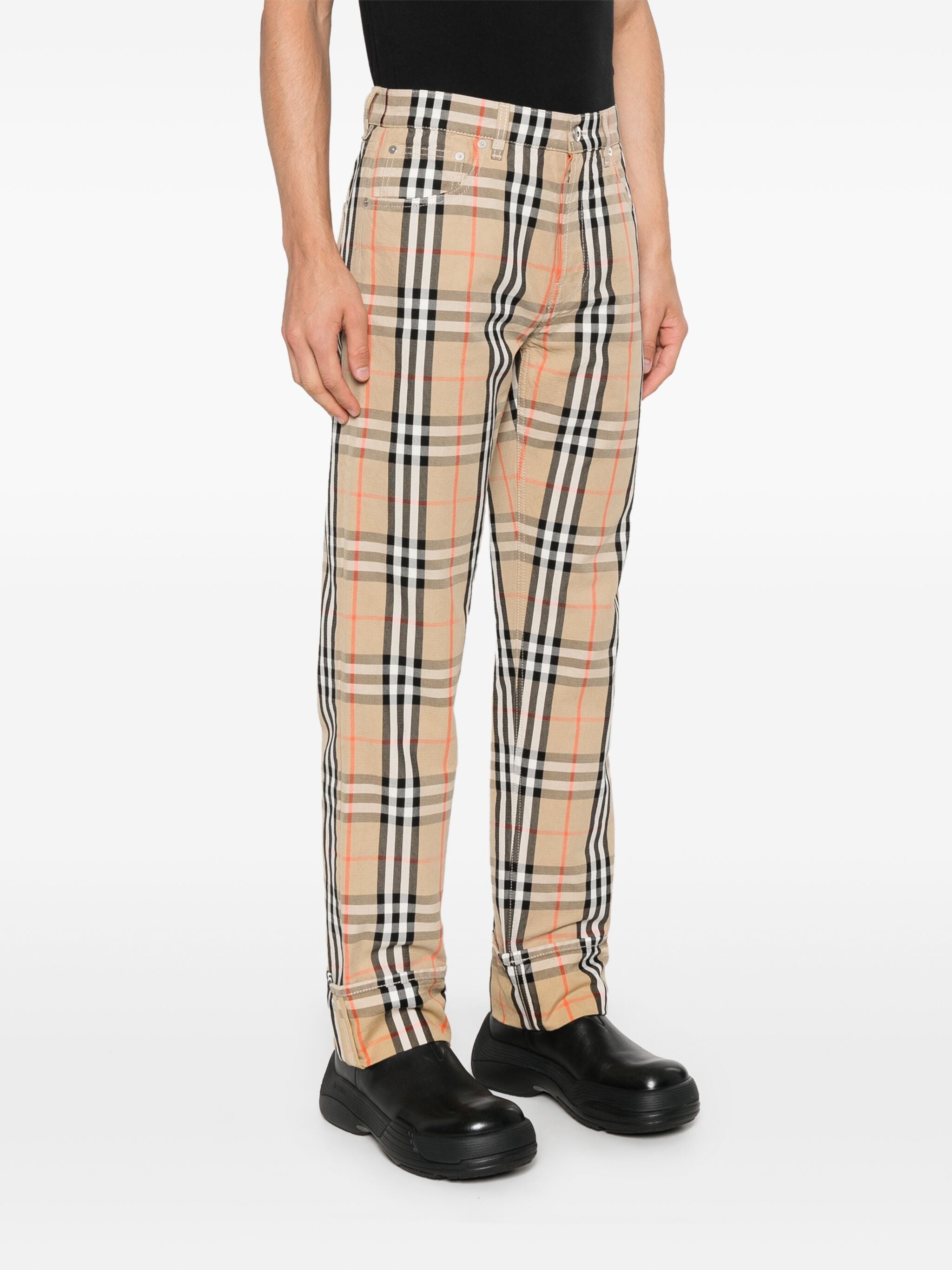 BURBERRY CHECK-PRINT TROUSERS - 3