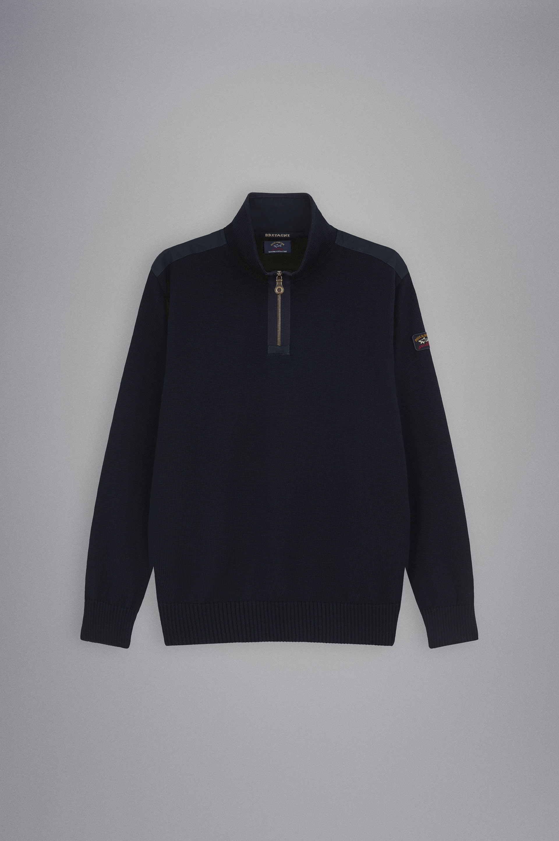 BRETAGNE WOOL HALF ZIP SWEATER WITH ICONIC BADGE - 1