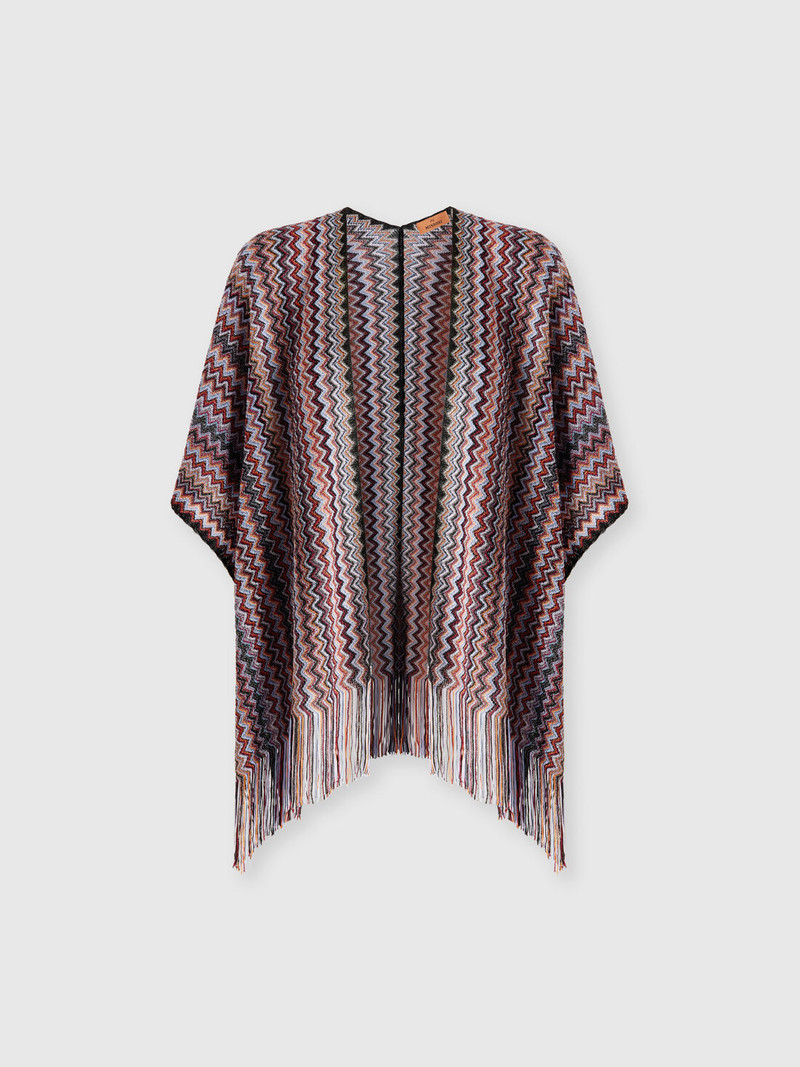 Zigzag viscose-blend poncho with fringes 1