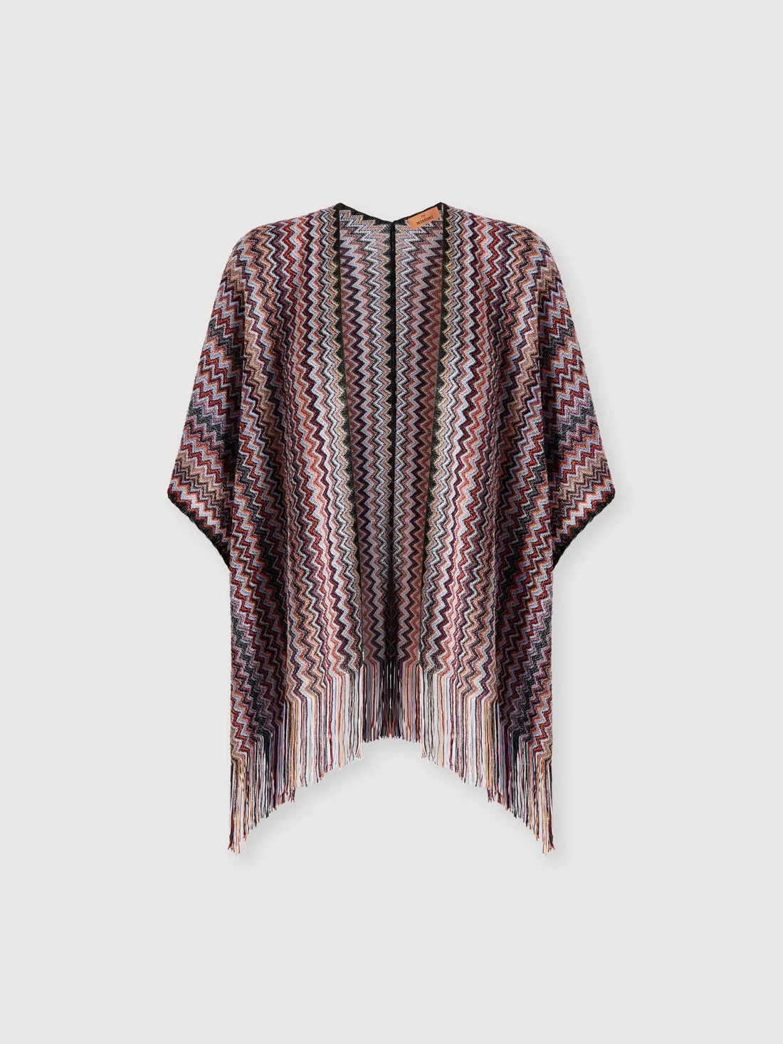 Zigzag viscose-blend poncho with fringes - 1