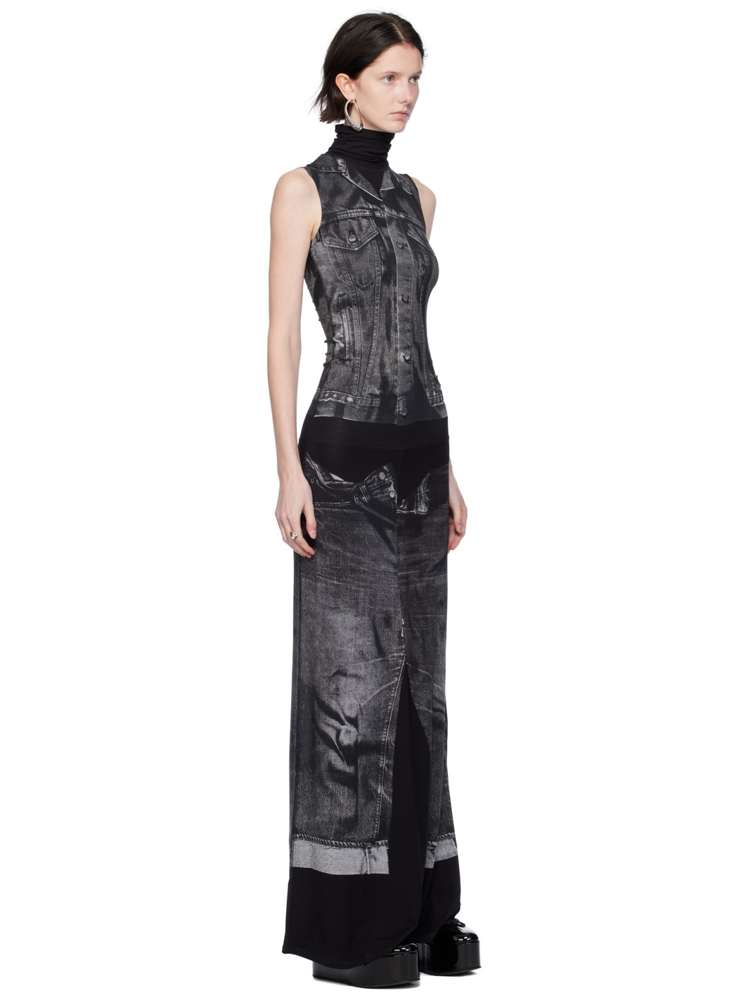 Black Trompe L'oeil Maxi Dress - 4