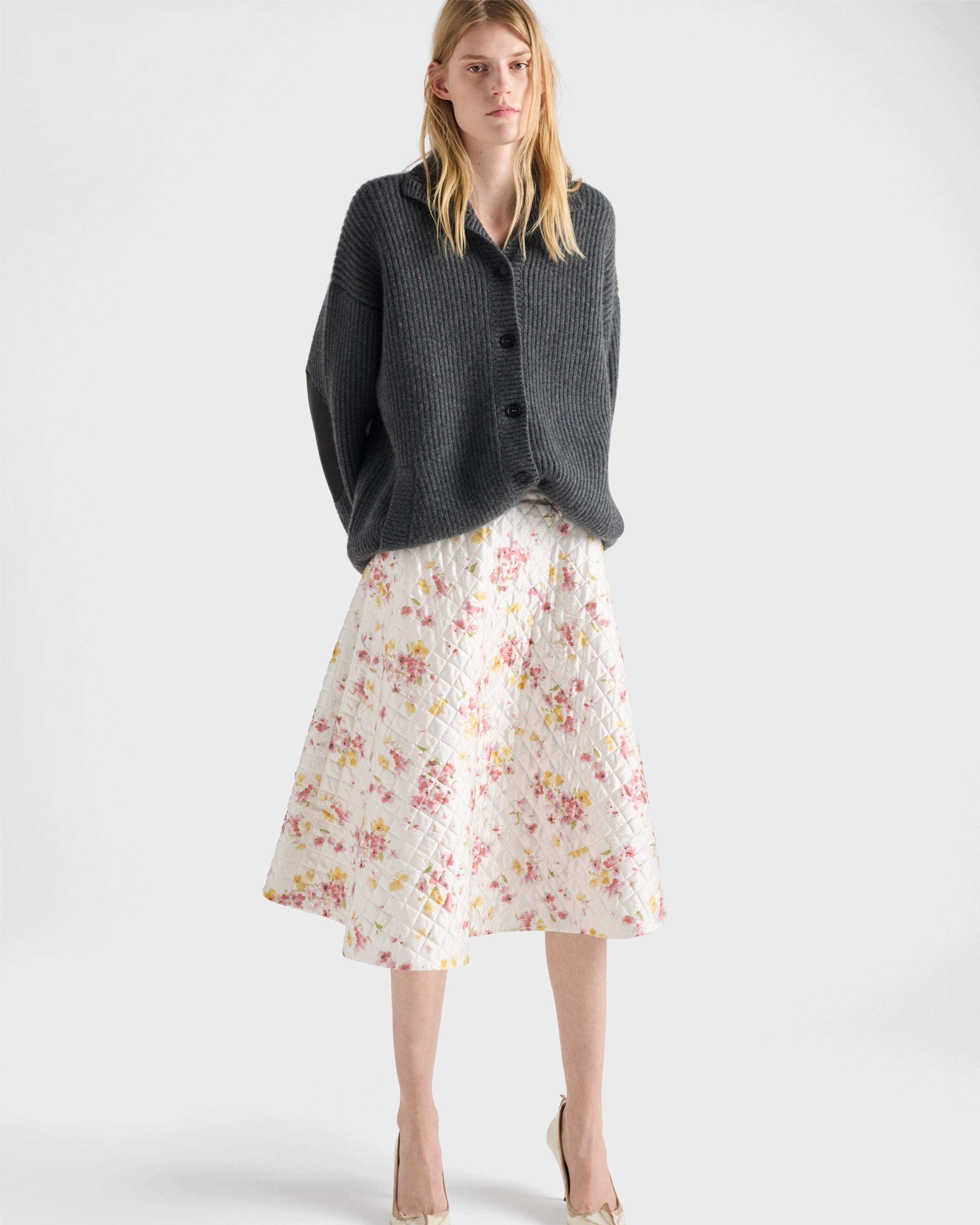 Floral print quilted satin circle skirt - 3