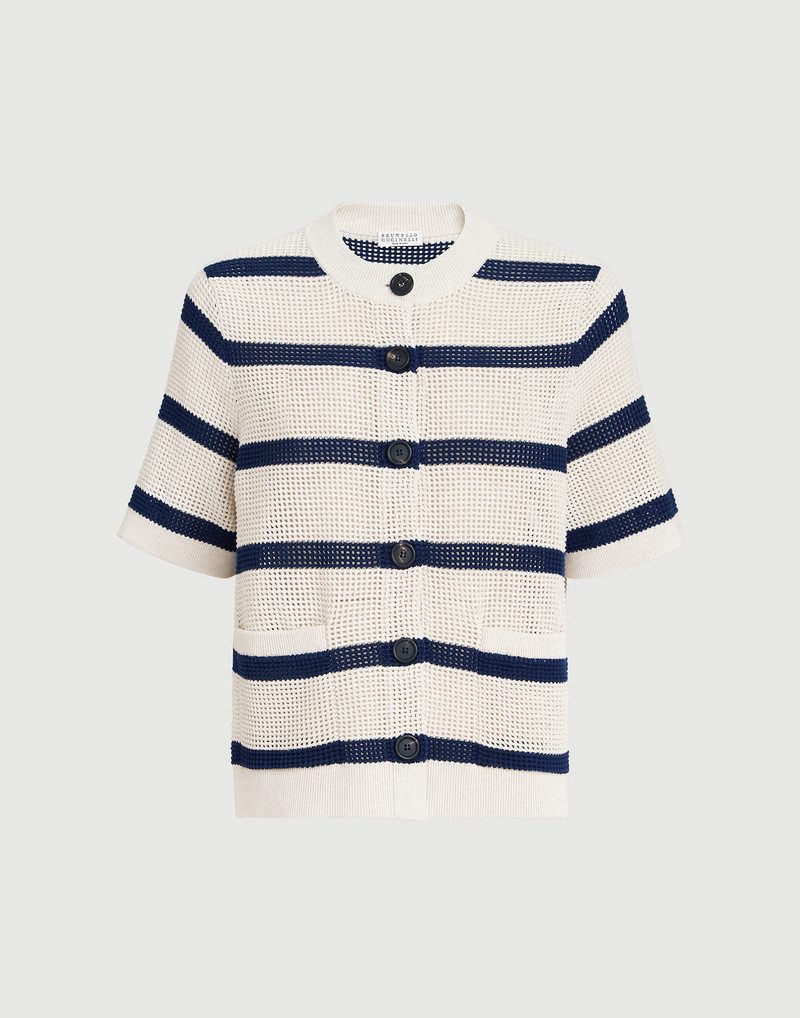 Cotton net striped cardigan 1