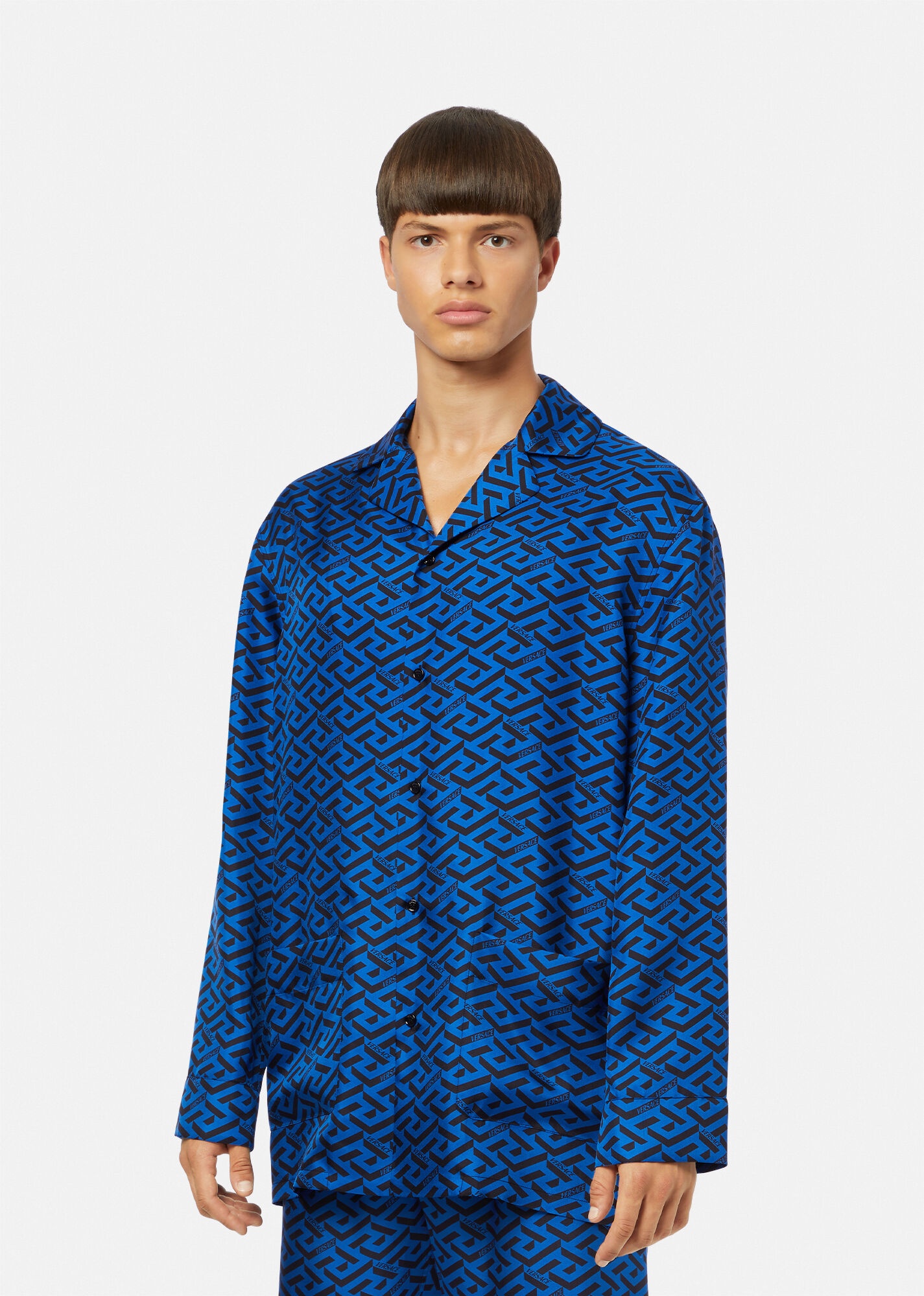 La Greca Print Silk Pajama Shirt - 2