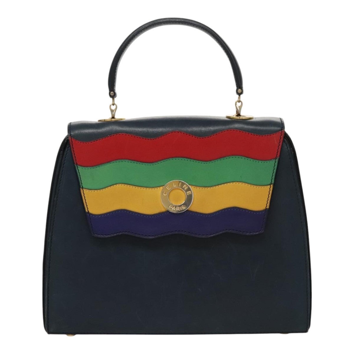CELINE Hand Bag Leather Navy Red Yellow - 13