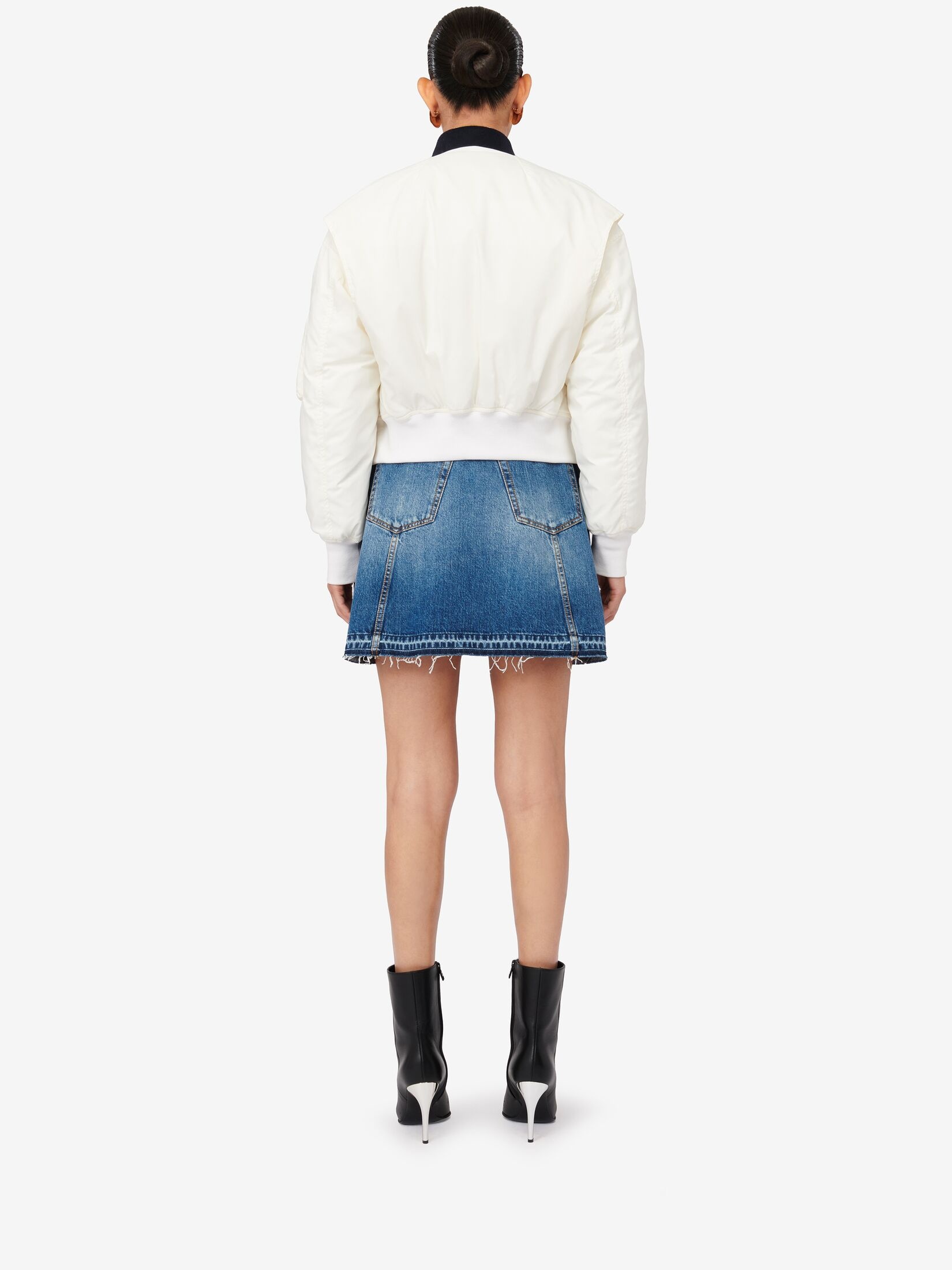 Women's Hybrid Military Bomber Jacket in Ivory - 4