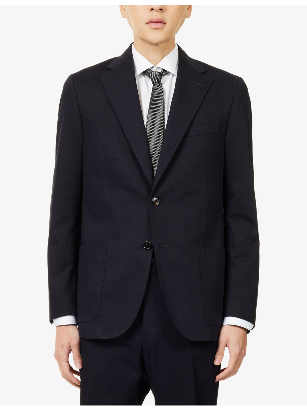 Notched-Lapel Long-Sleeve Cotton-Cashmere Blend Jacket - 3