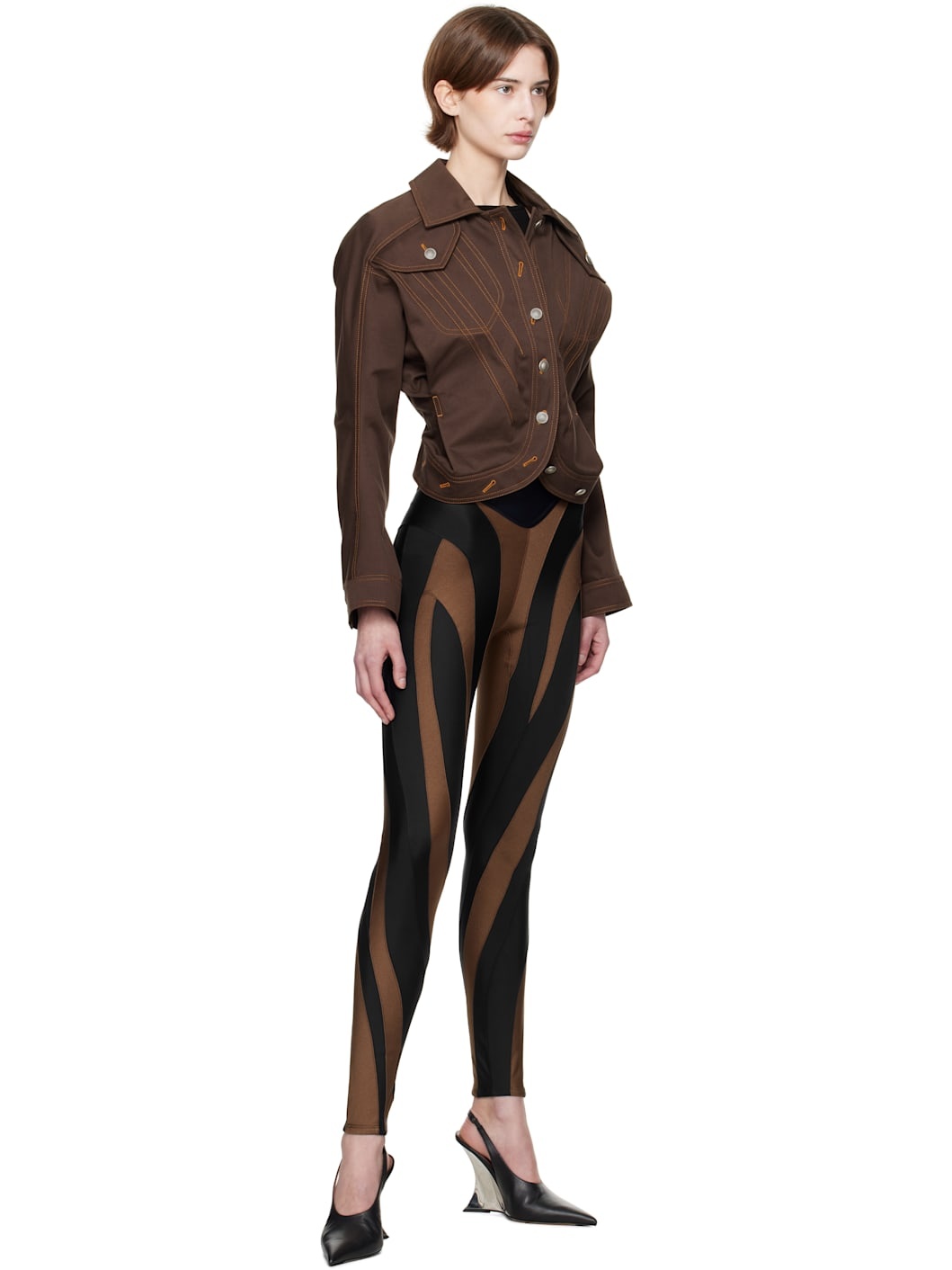 Brown & Black Shiny Lycra Leggings - 4