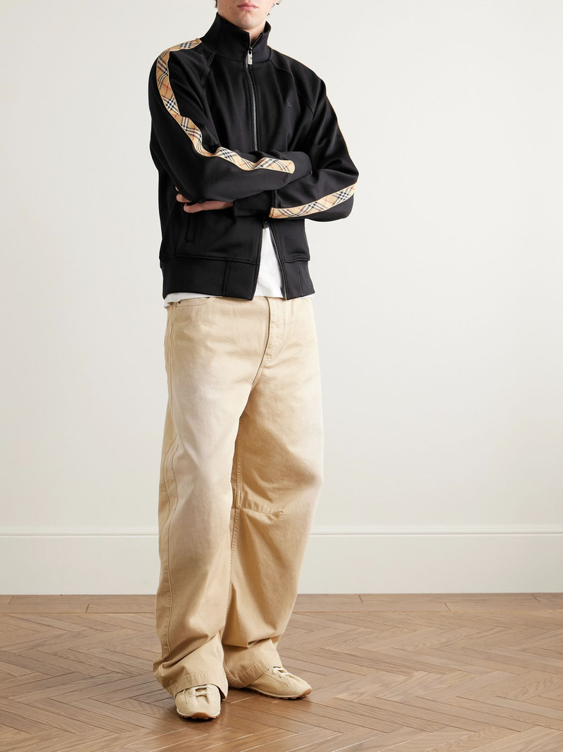 Burberry Checked Jacquard-Trimmed Logo-Embroidered Tech-Jersey Track Jacket Black outlook