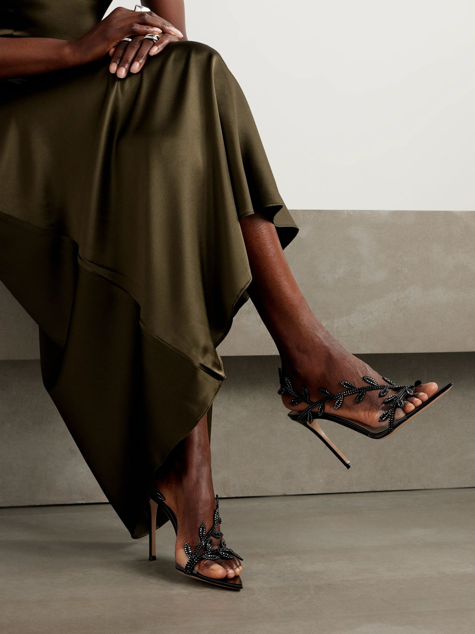 Flavia crystal-embellished leather and PVC sandals Black - 2
