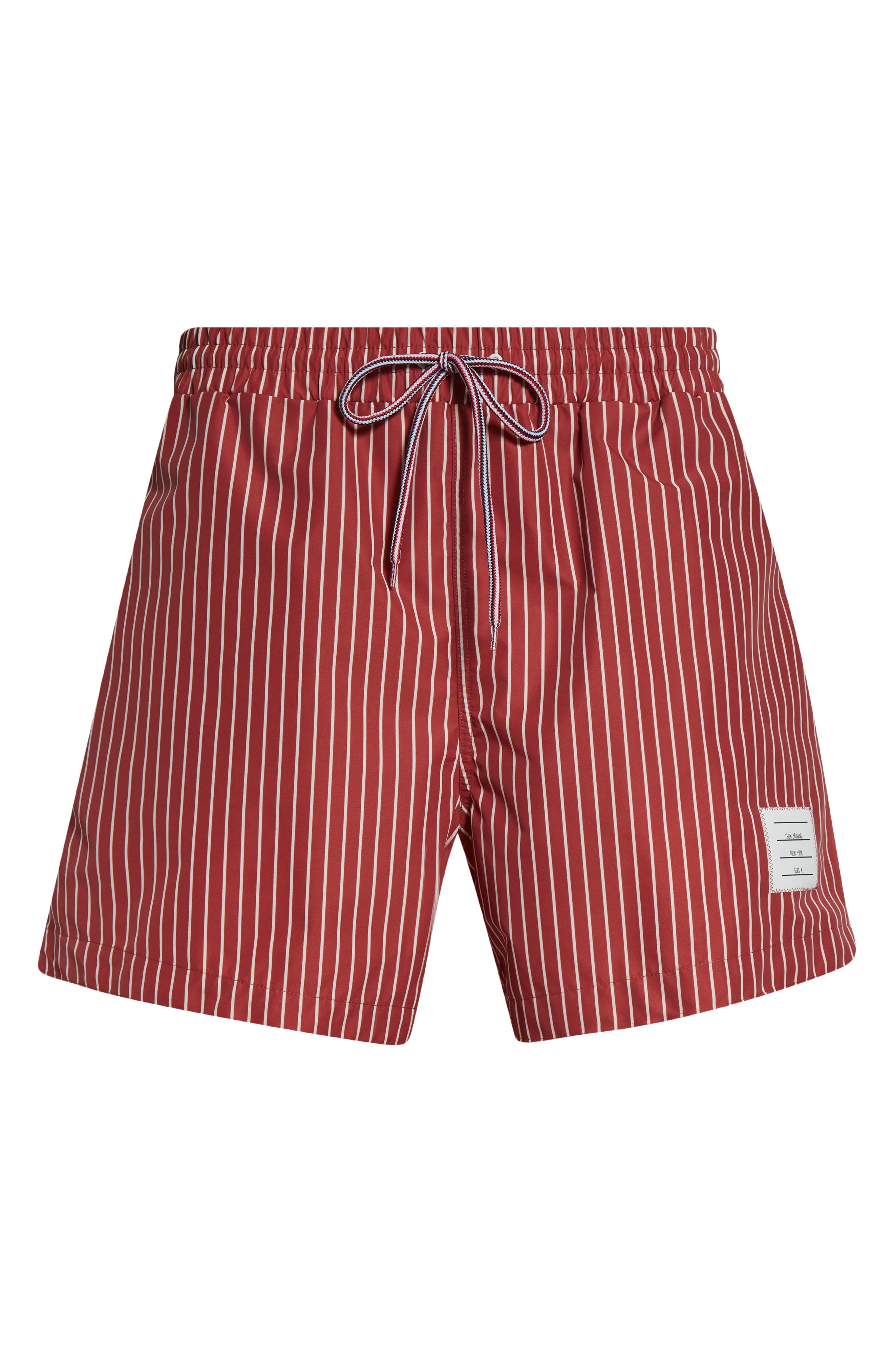 Thom Browne Stripe Nylon Swim Trunks in Burgundy at Nordstrom - 6