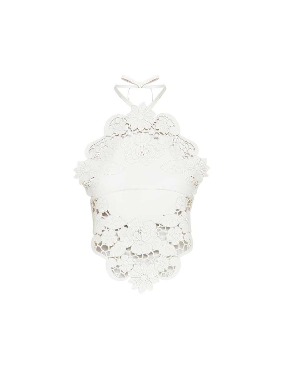 LASER CUT FLORAL LEATHER HALTER TOP - 5