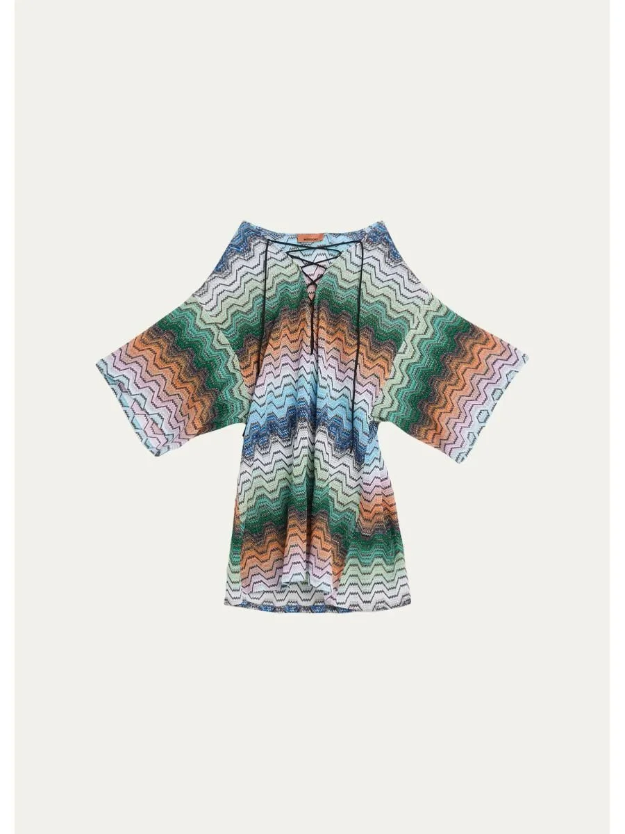 Short Lace-Up Zigzag Coverup - 1