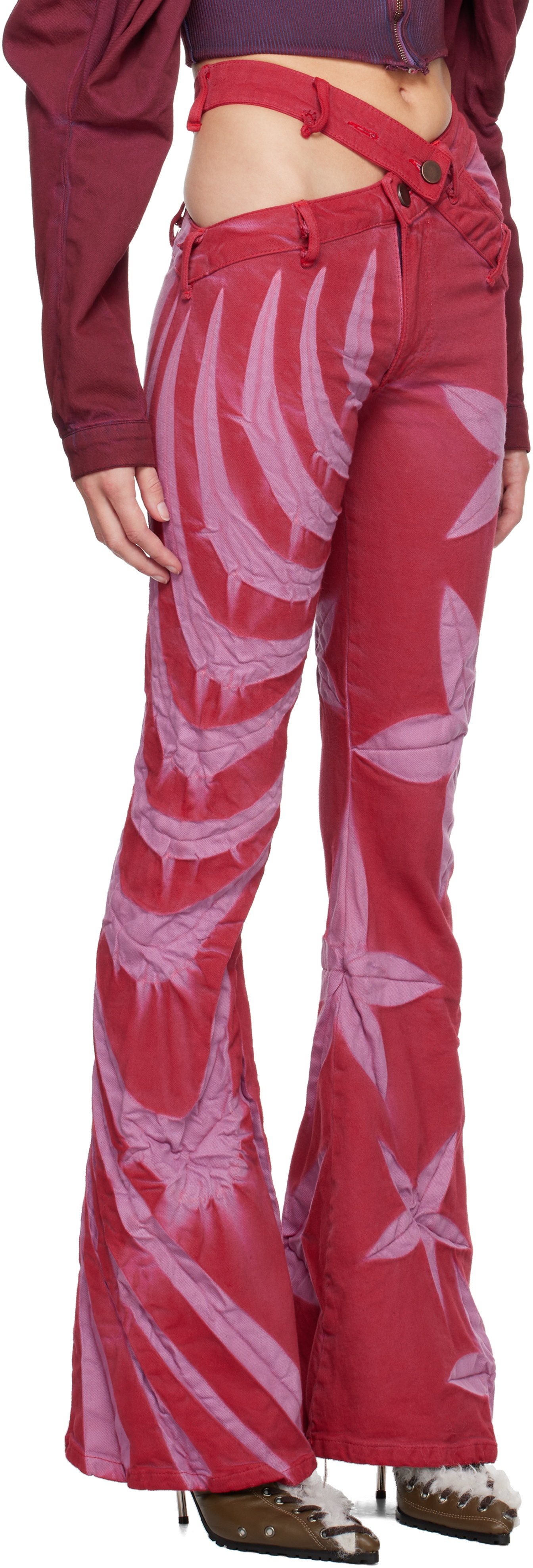 MASHA POPOVA Red & Purple Flower Jeans | REVERSIBLE
