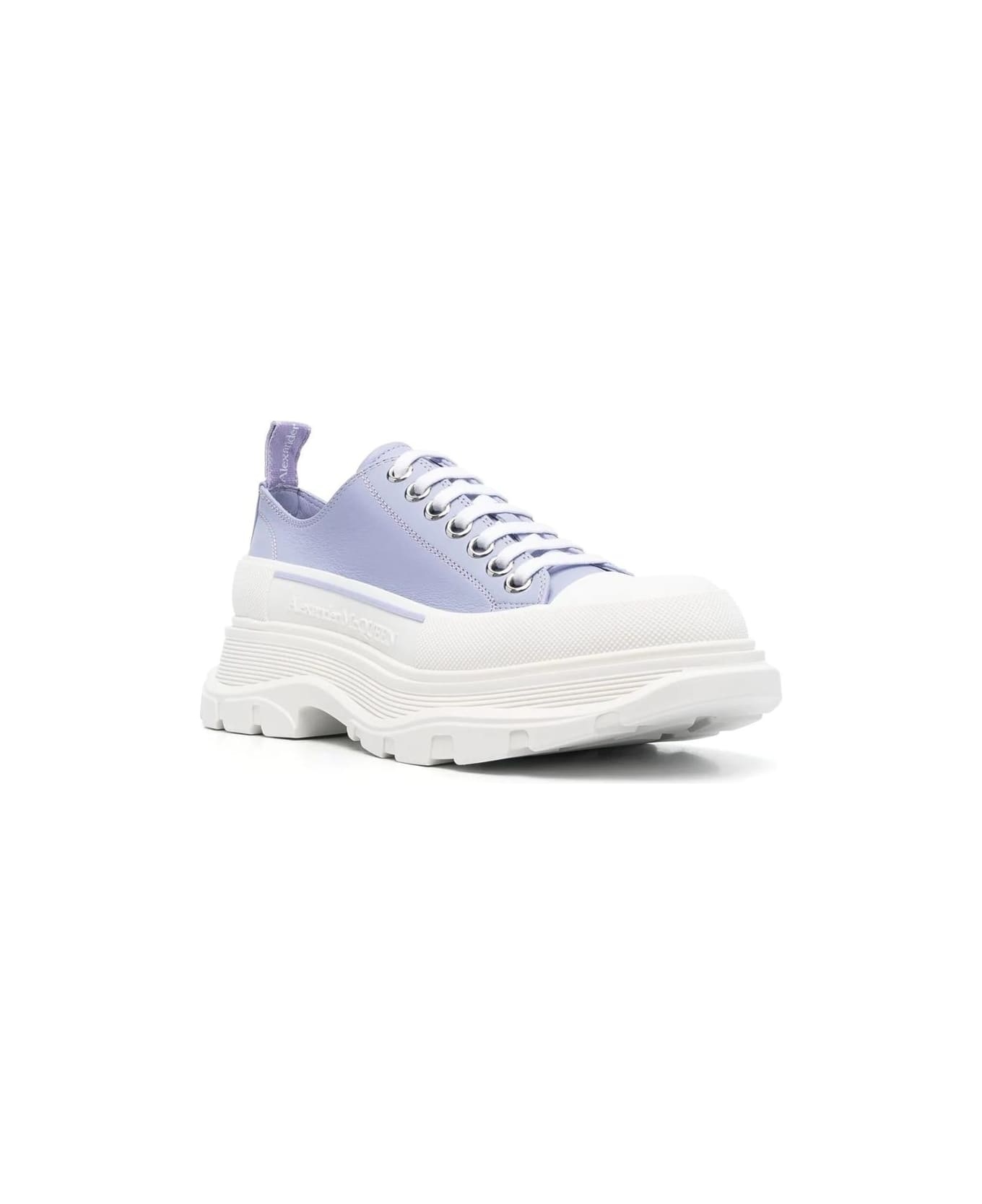 Lilac And White Tread Slick Laced Shoes - 2