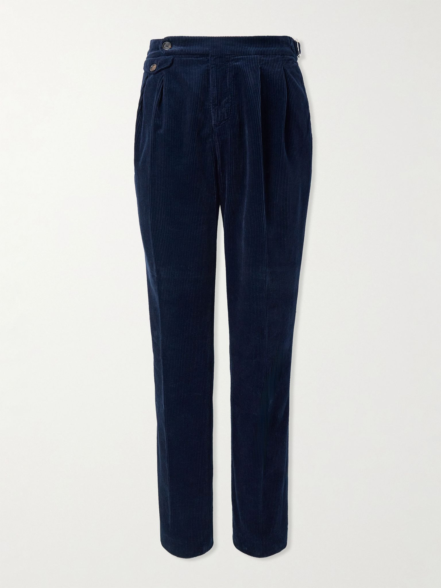 Straight-Leg Pleated Cotton-Corduroy Trousers Navy - 1