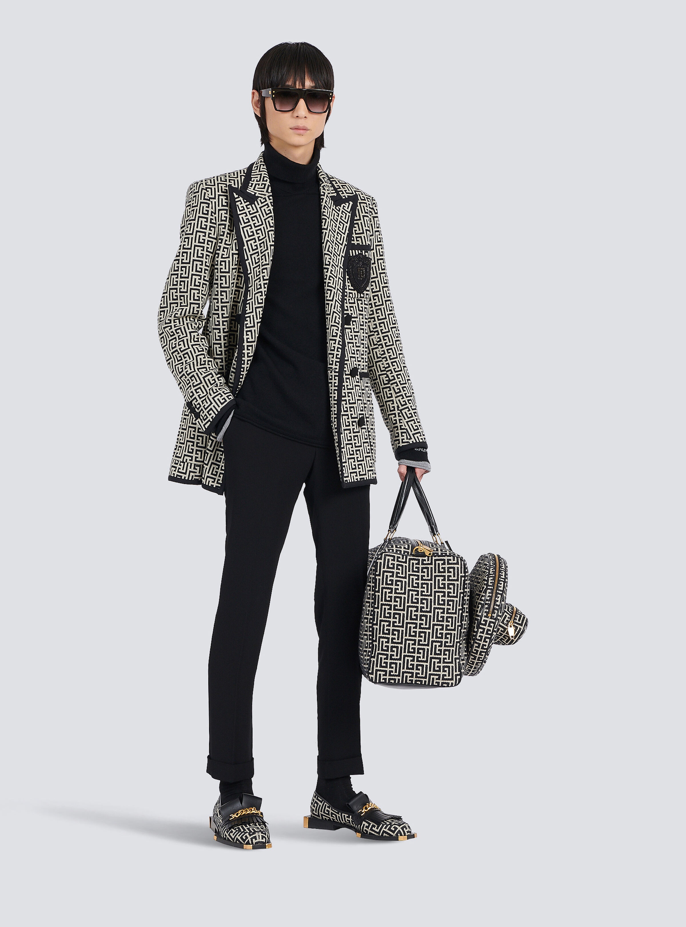 Jersey blazer with Balmain monogram and double-breasted black buttoned fastening - 2