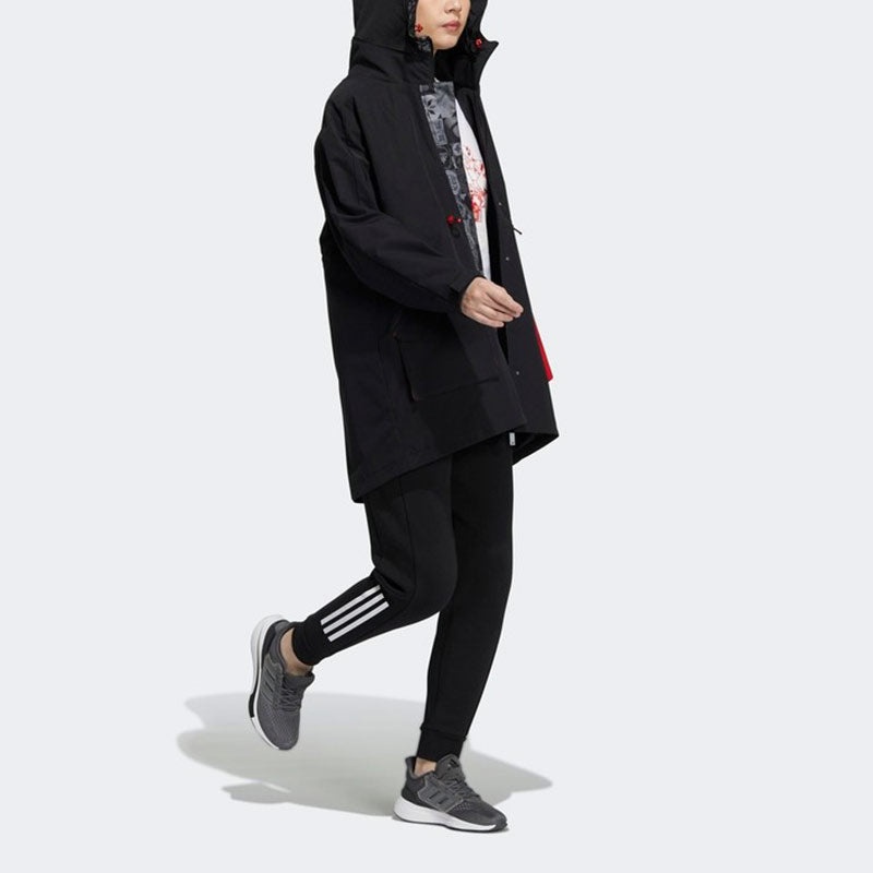 (WMNS) adidas Cny Long Jkt Limited Fleece Lined Stay Warm Mid-Length Woven Hooded Jacket Black HC279 - 5