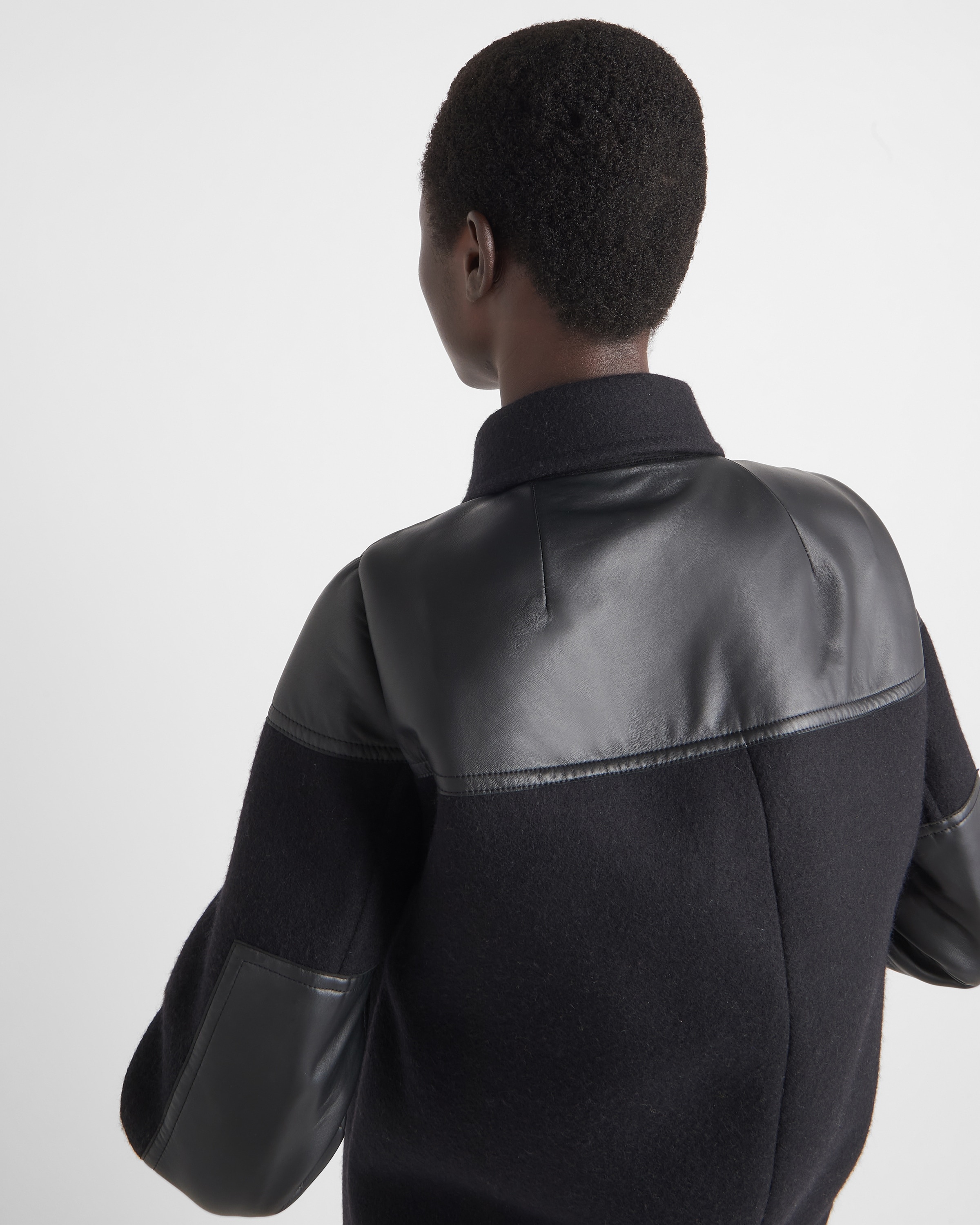 Single-breasted cloth and leather coat - 6