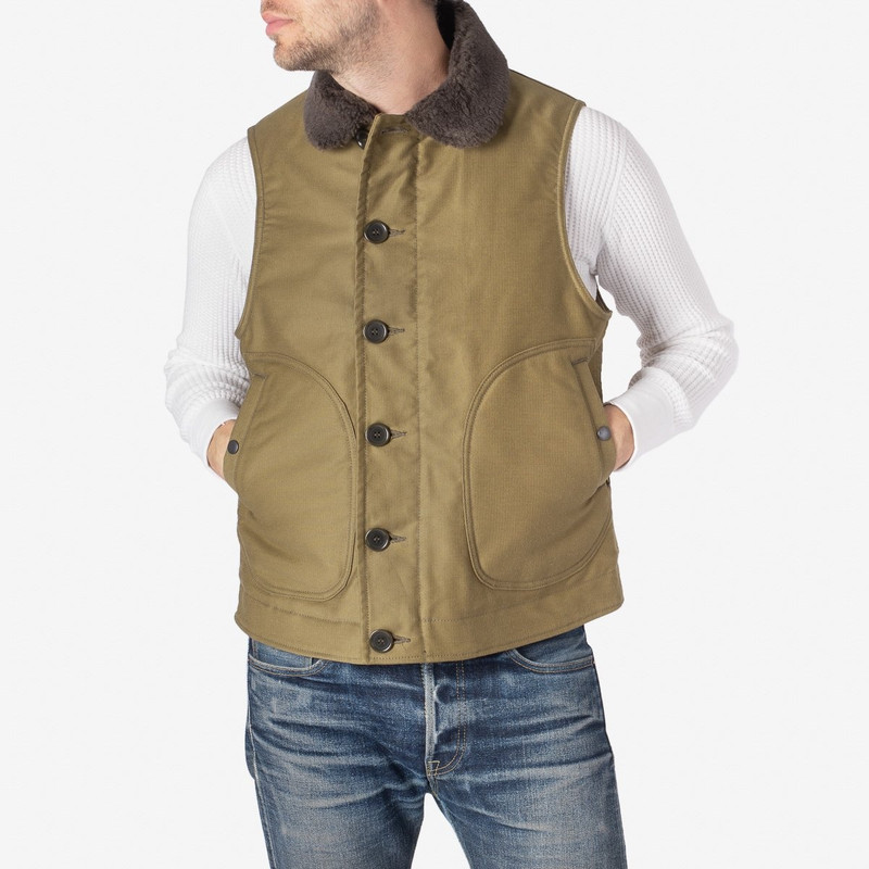 Iron Heart IHV-22-KHA Alpaca Lined Whipcord N1 Deck Vest - Khaki outlook